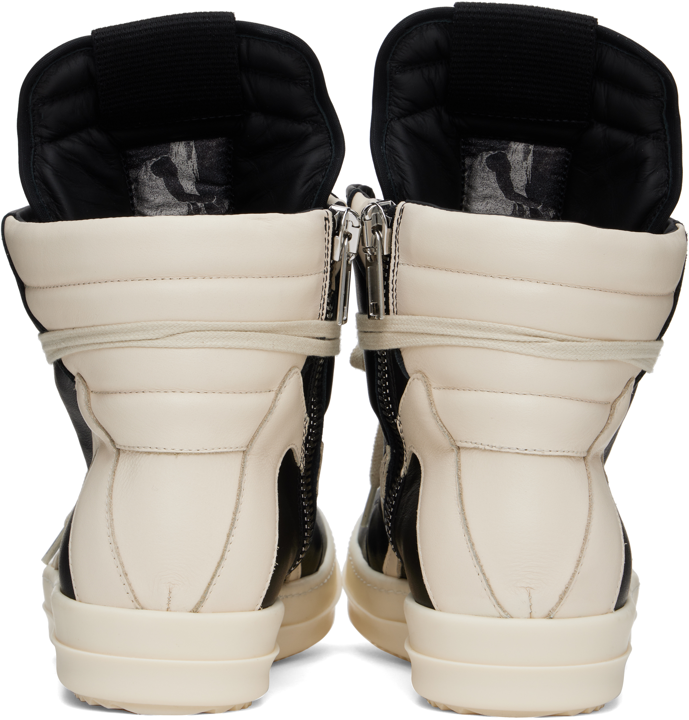 Rick Owens Black & Off-white Hollywood Geobasket Sneakers In 911 Black/milk/milk