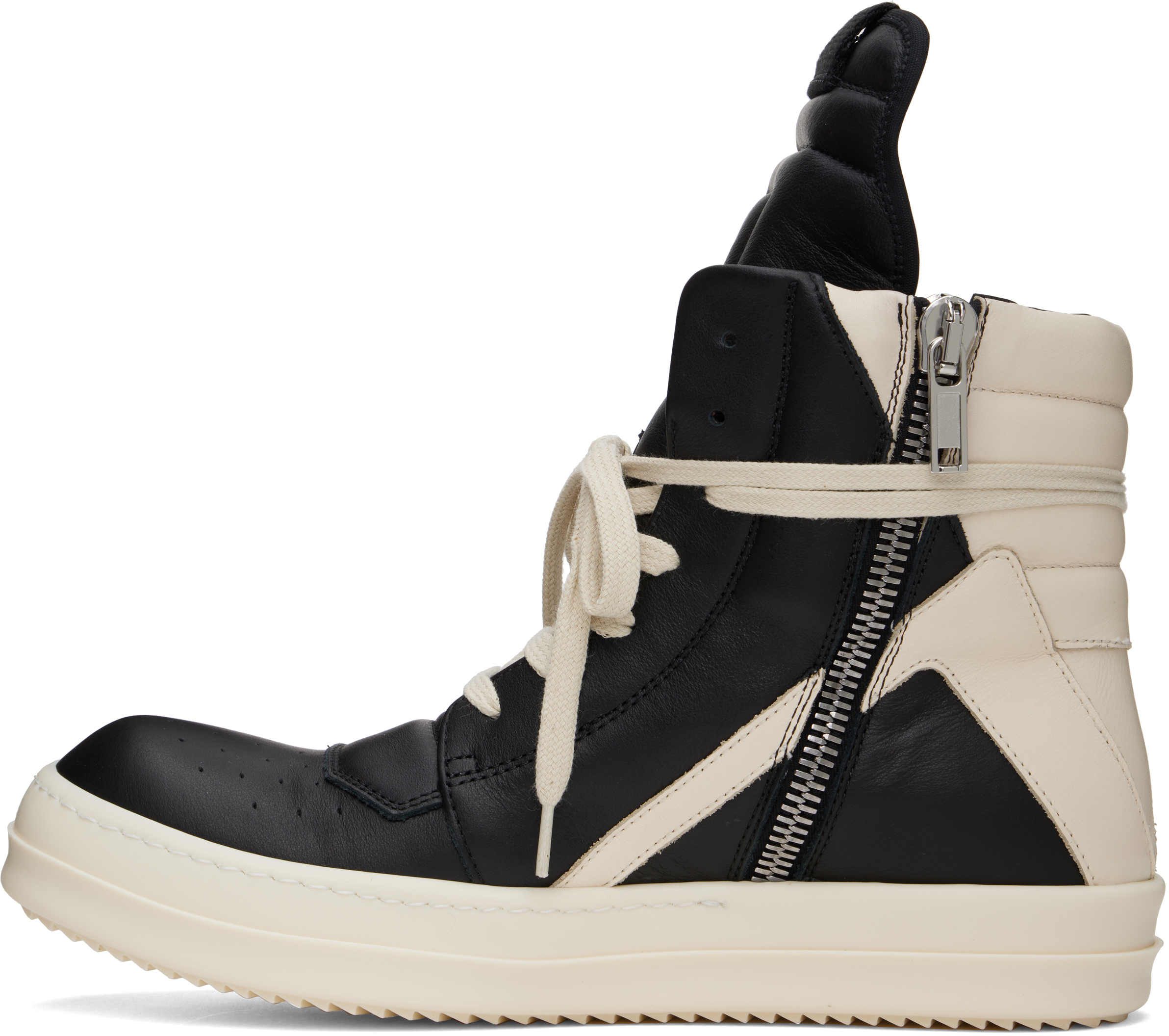Rick Owens Black & Off-white Hollywood Geobasket Sneakers In 911 Black/milk/milk