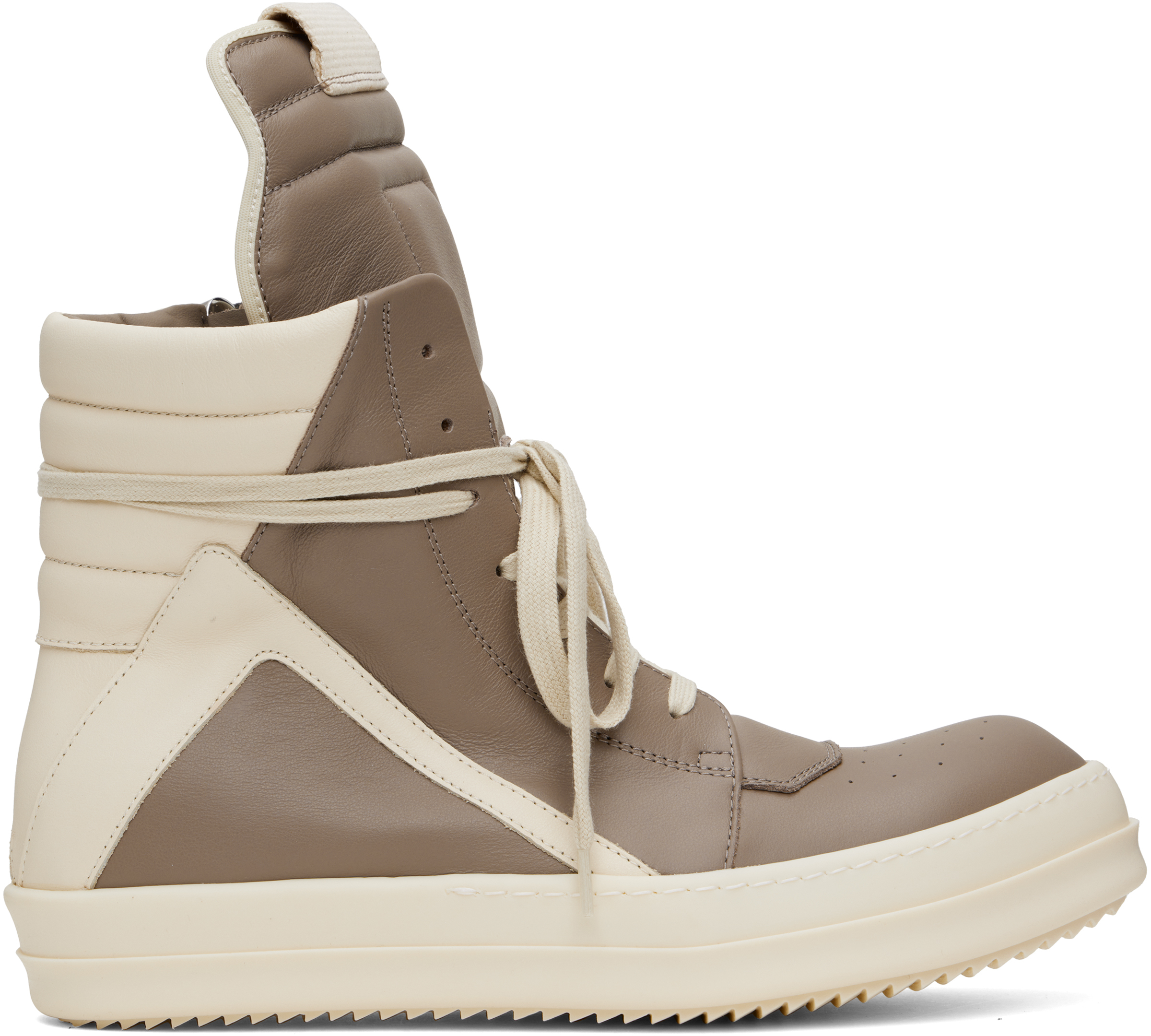 Rick Owens Taupe & Off-white Hollywood Geobasket Sneakers In 6411 Flesh/milk/milk