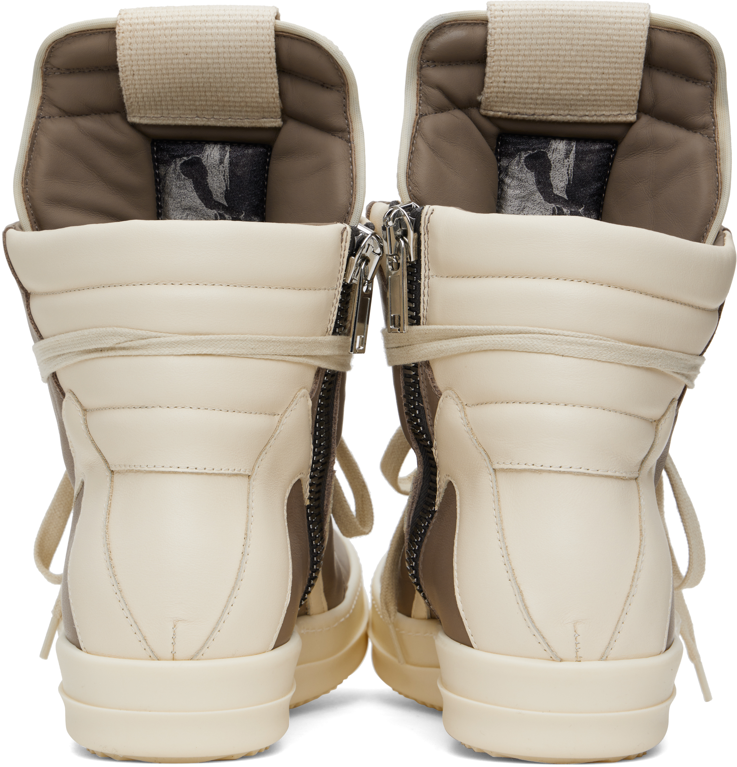 Rick Owens Taupe & Off-white Hollywood Geobasket Sneakers In 6411 Flesh/milk/milk