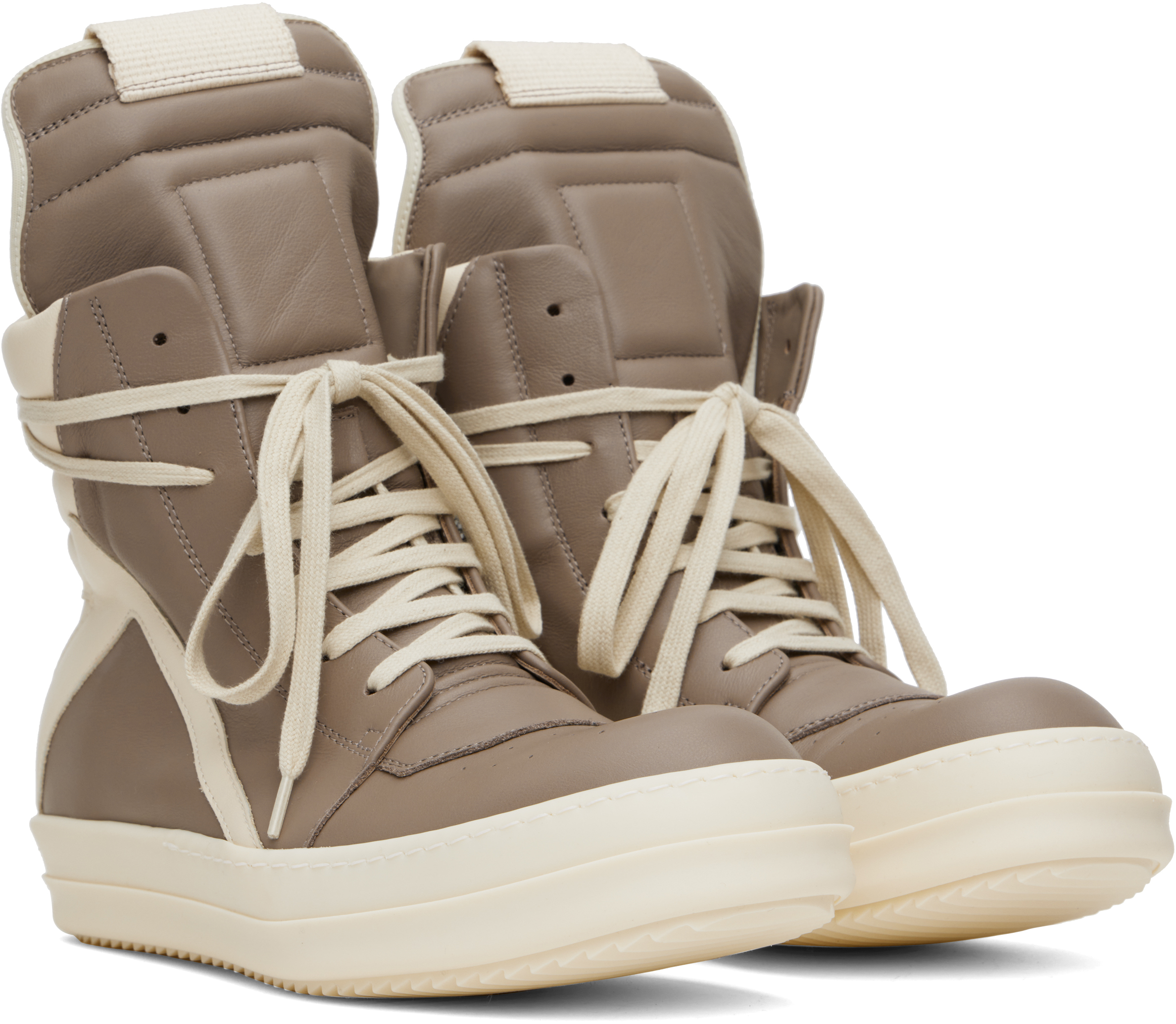 【Rick Owens】トープ＆オフホワイト Hollywood Geobasket Taupe & Off-White Hollywood Geobasket Sneakers by Rick Owens