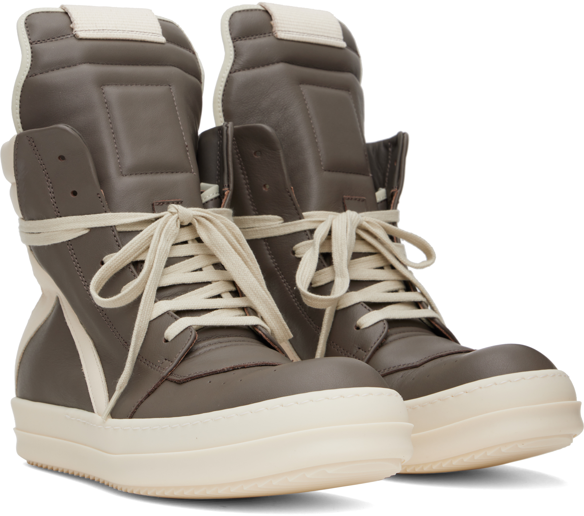 Rick Owens Gray & Off-white Hollywood Geobasket Sneakers In 3411 Dust/milk/milk
