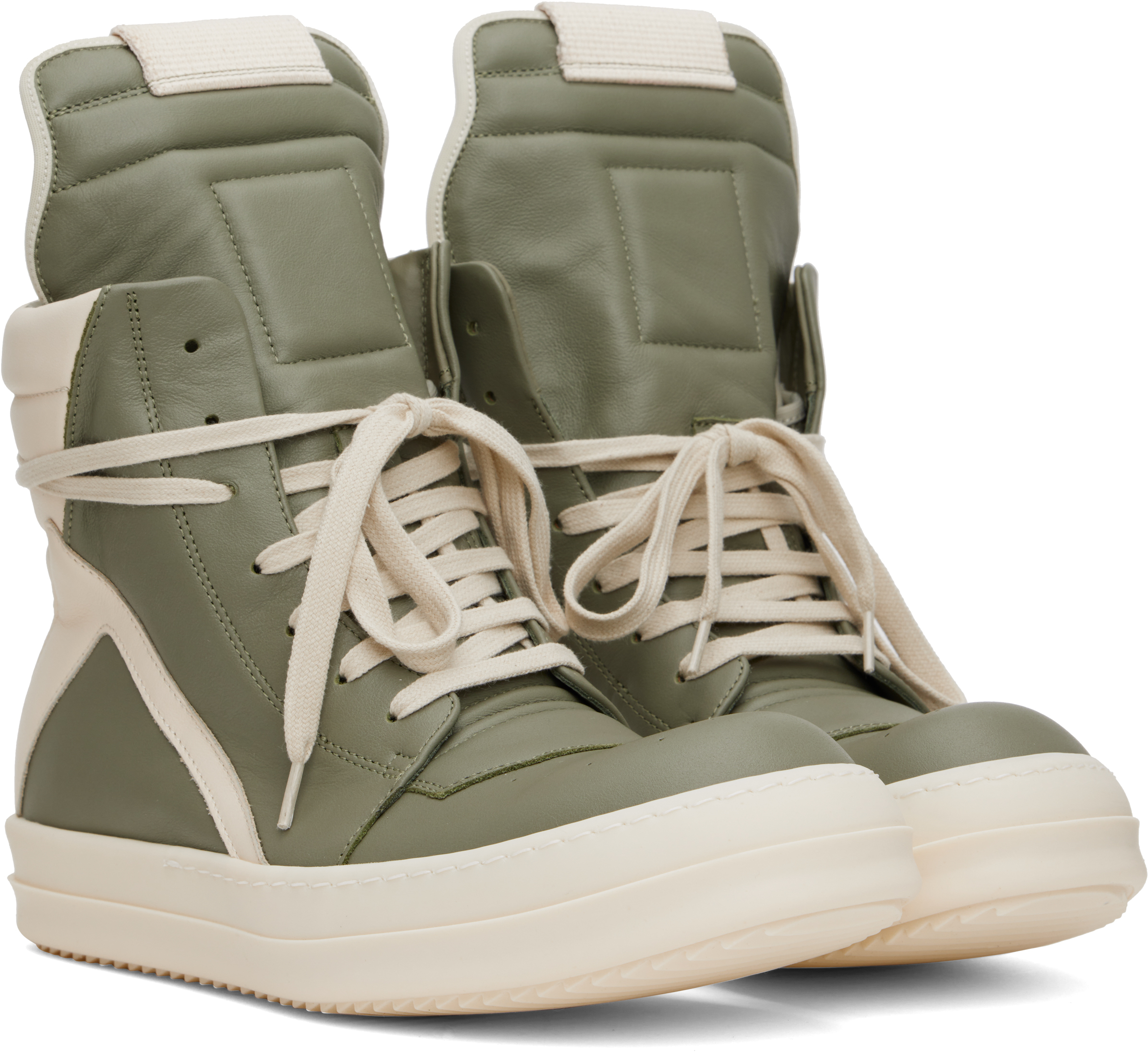 Rick Owens Green & Off-white Hollywood Geobasket Sneakers In 1511 Celadon/milk
