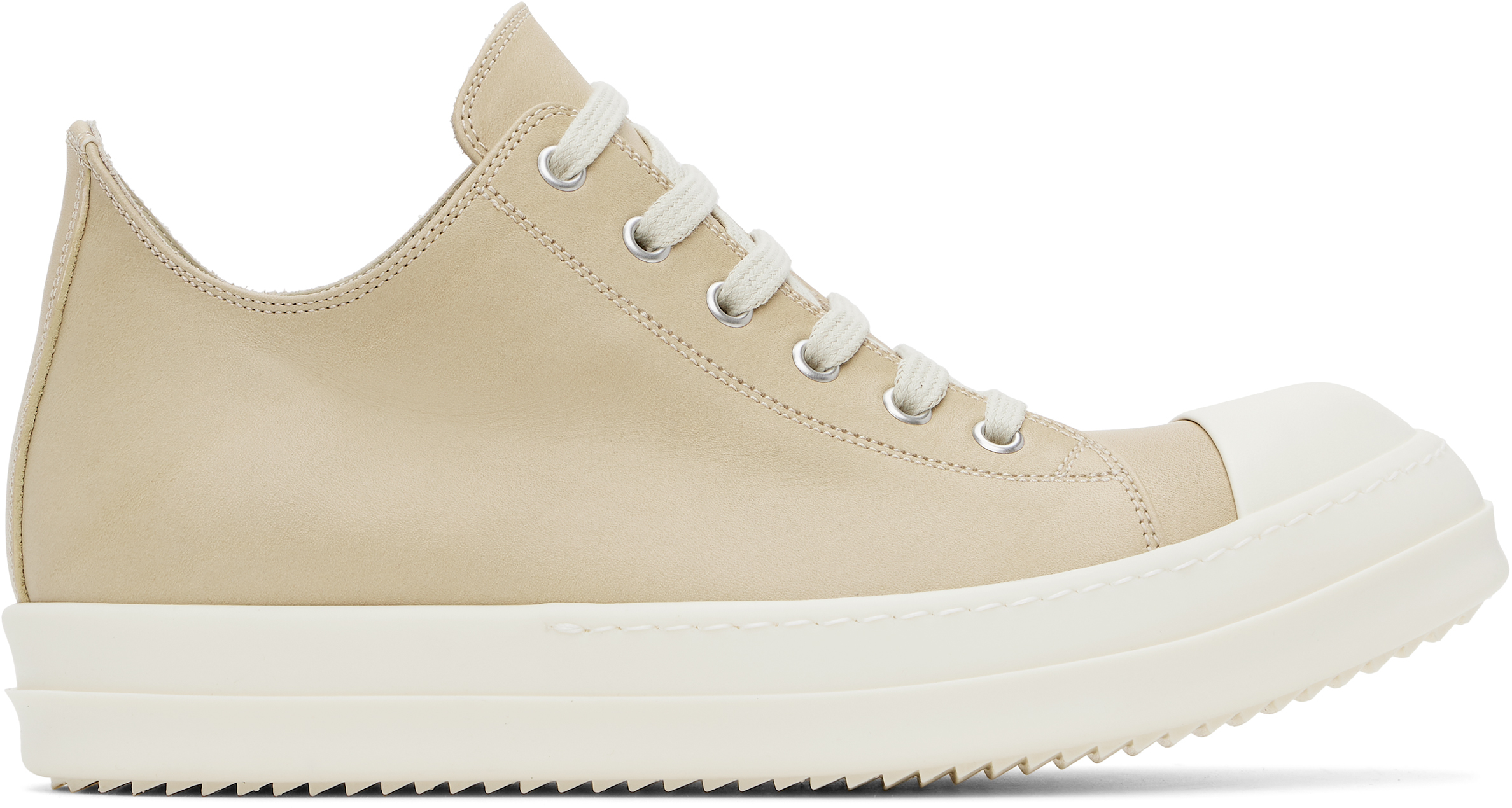 【RICK OWENS】ベージュ Hollywood レザースニーカー Beige Hollywood Low Sneaks Sneakers by Rick Owens on Sale