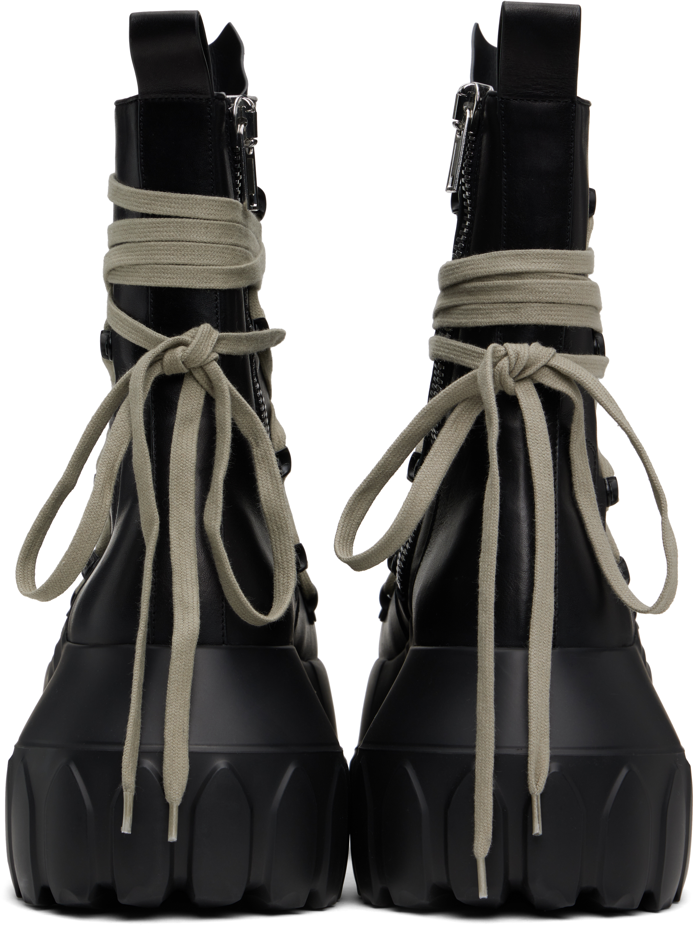 Shop Rick Owens Black Hollywood Megalace Mega Tractor Boots In 99 Black/black