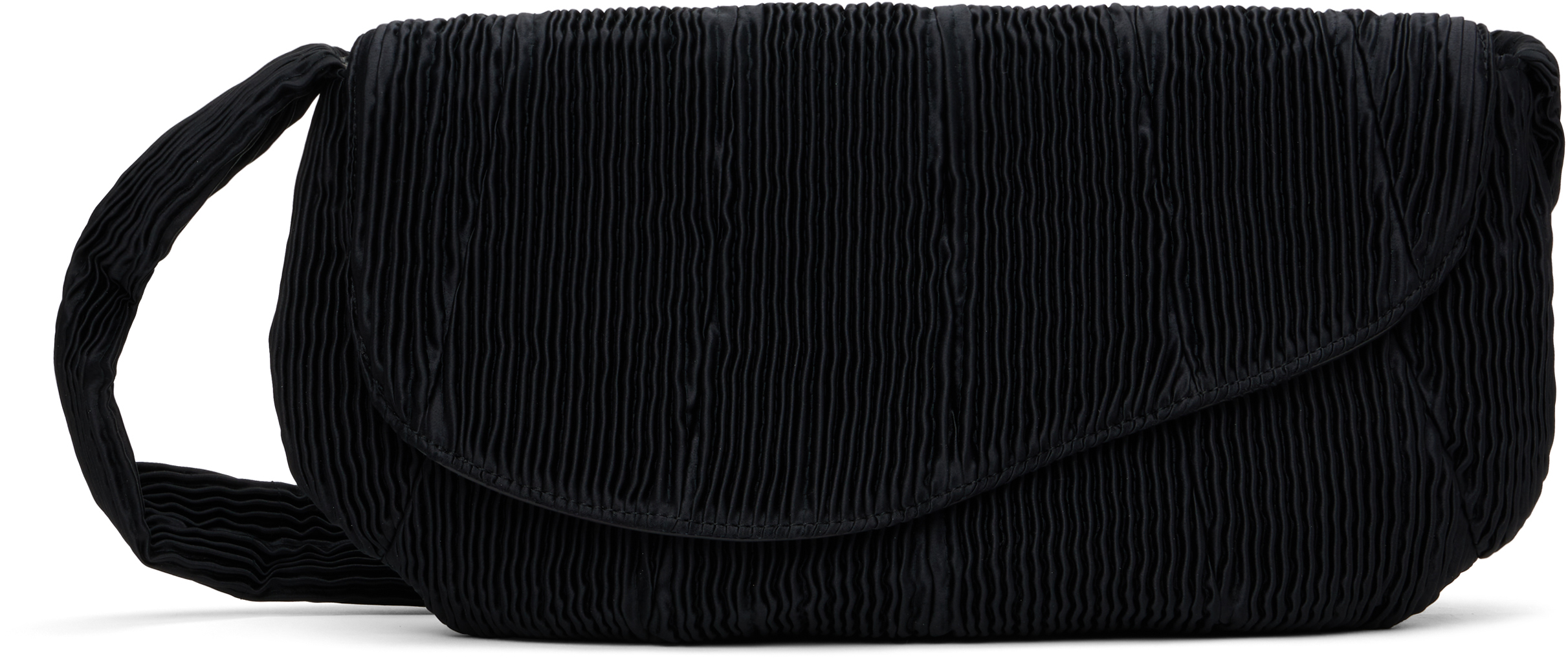 Black Pleated Caterpillar Messenger Bag