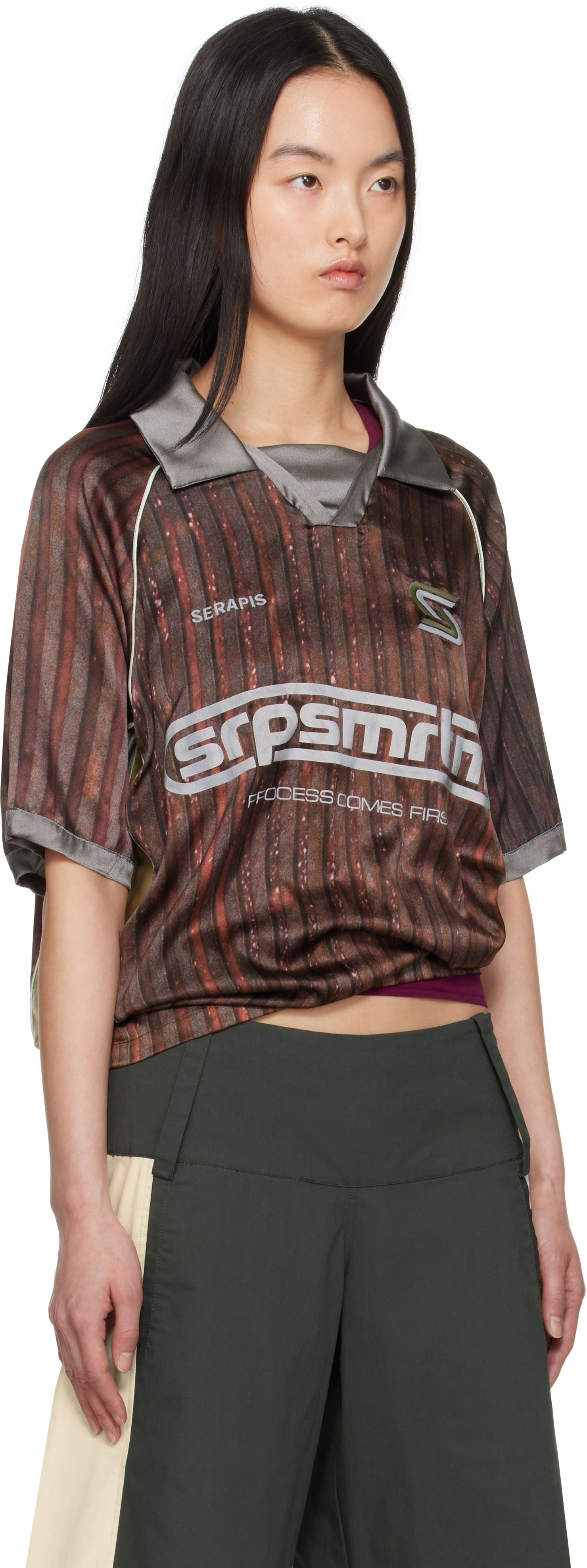 Serapis Burgundy & Yellow Aub Stripes Polo In Print