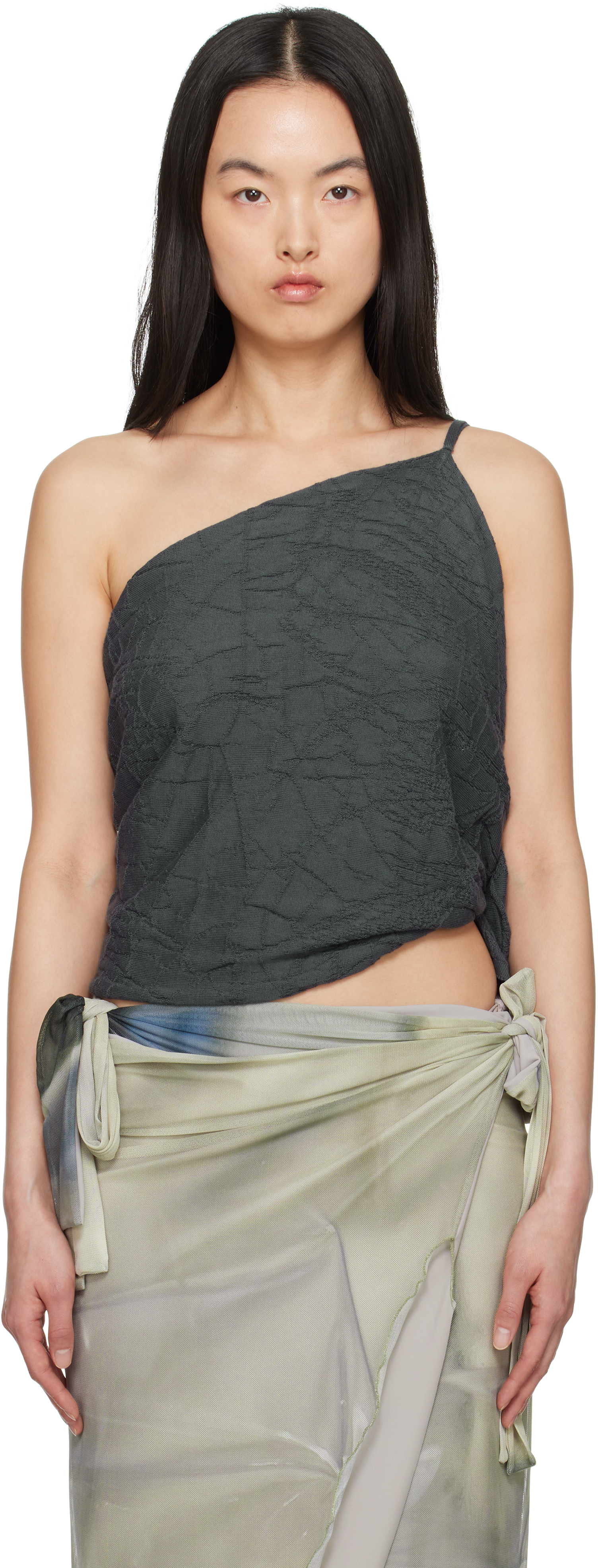 トップス S knit fit tops single petal Gray Saige One Shoulder Top - Black - Petal & Pup USA