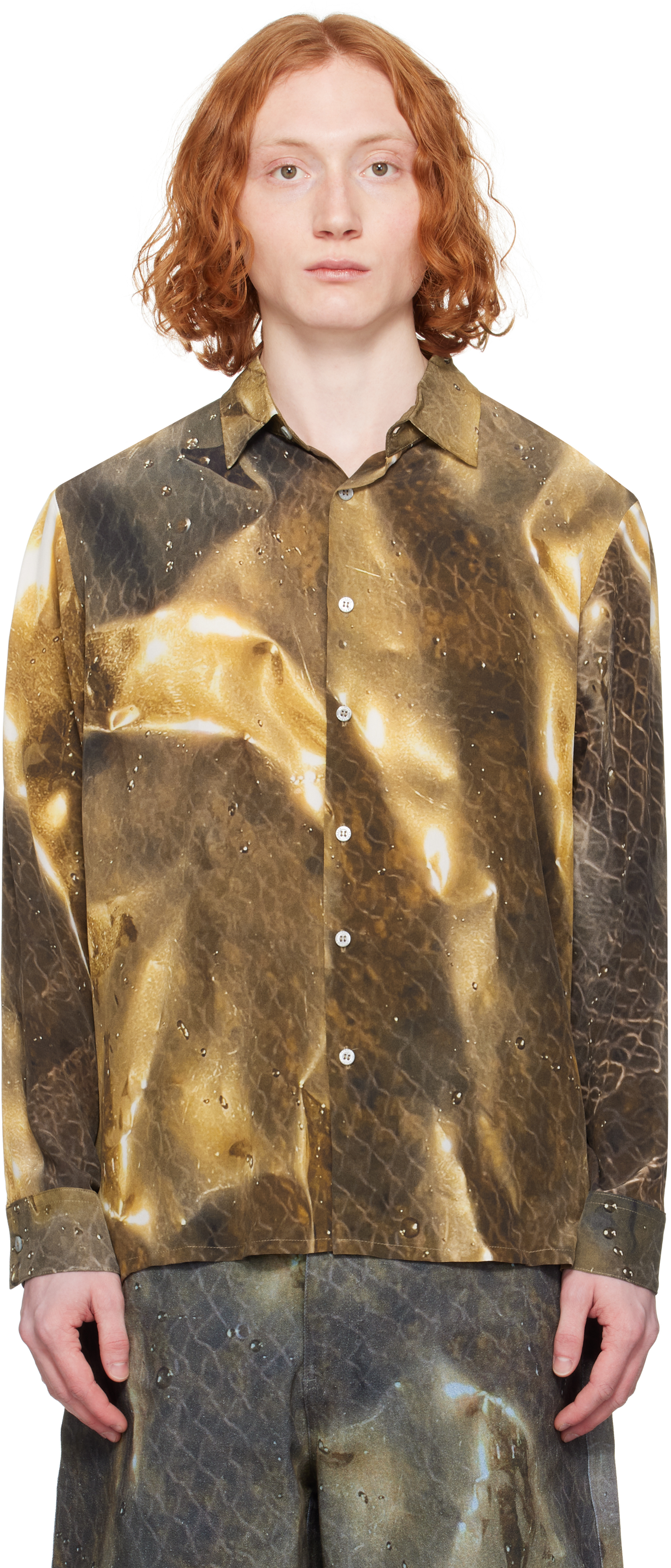 Beige & Brown Golden Hour Silk Shirt