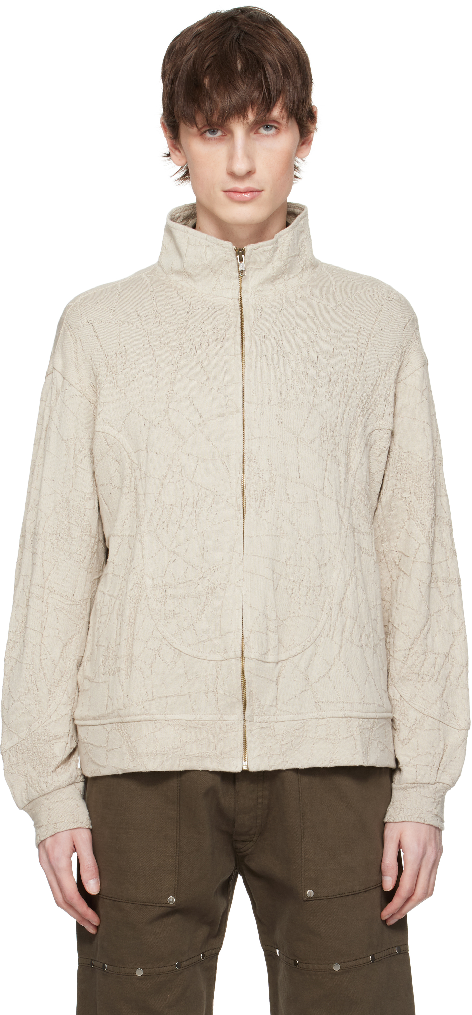 【関税込み】Serapis ベージュ Knit Wave トラックジャケット Beige Knit Wave Track Jacket by Serapis on Sale
