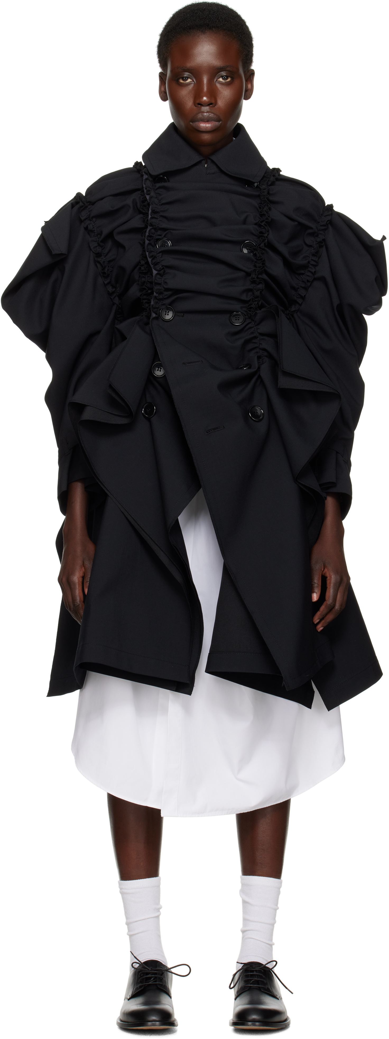 TAO COMME DES GARÇONS BLACK YARN DYED WOOL POLYESTER TROPICAL COAT