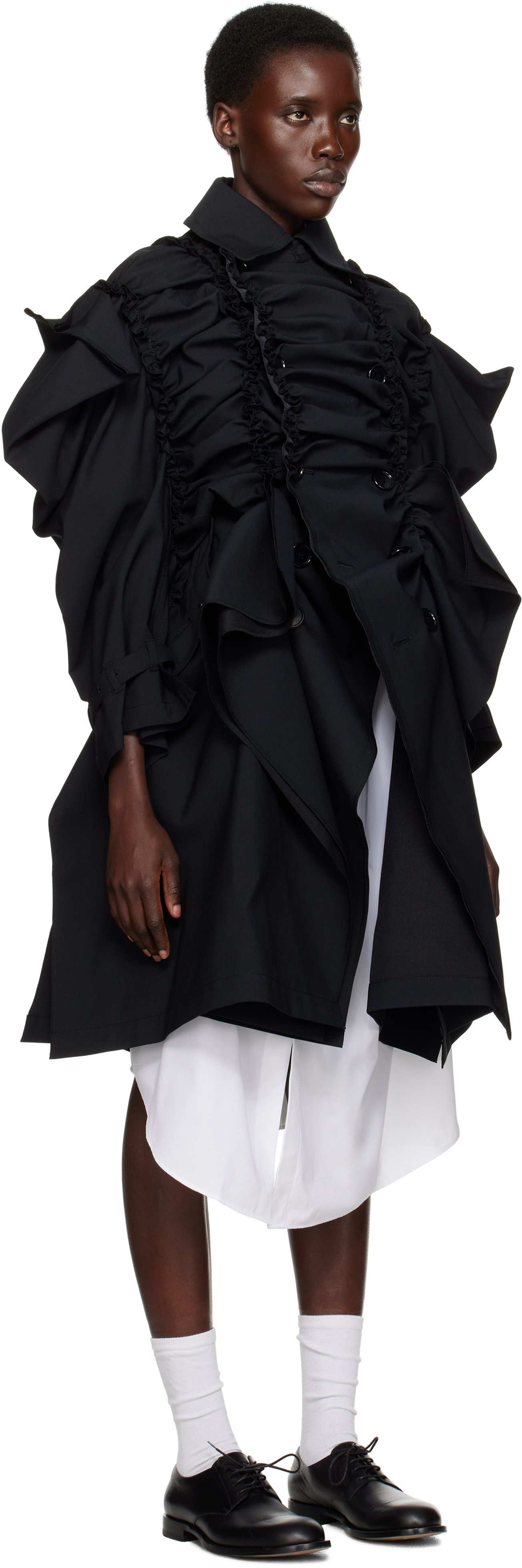 TAO COMME DES GARÇONS BLACK YARN DYED WOOL POLYESTER TROPICAL COAT