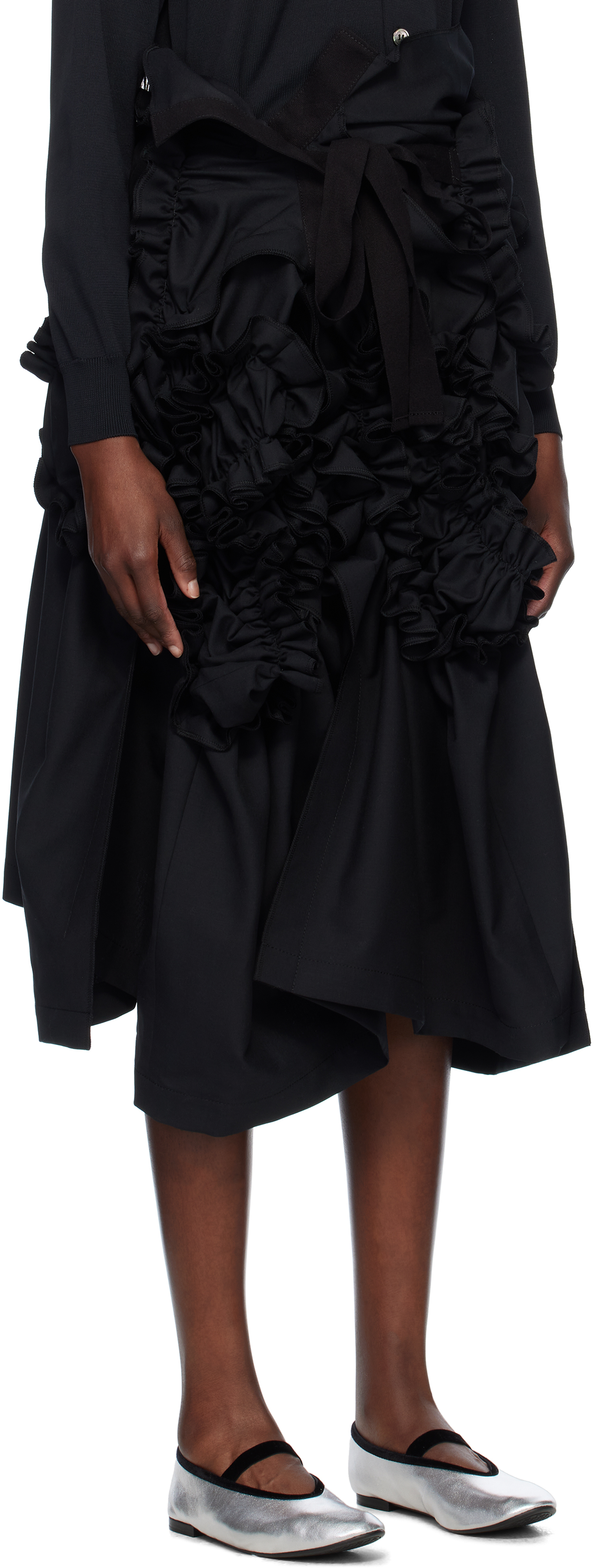 Shop Tao Comme Des Garçons Black Yarn Dyed Wool Polyester Tropical Midi Skirt In 1 Black