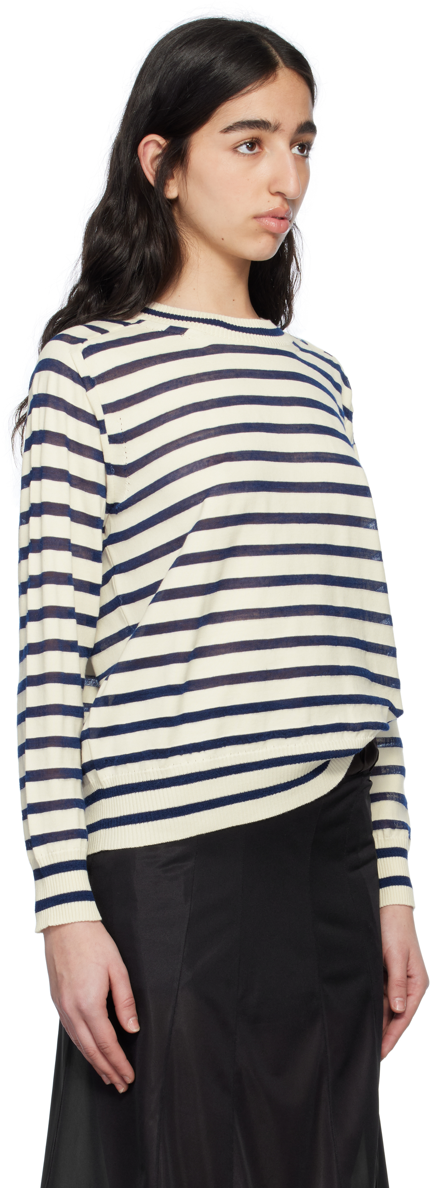 Tao Comme Des Garçons Off-white & Navy Cotton Horizontal Stripe Sweater In 1 Navy X Offwht