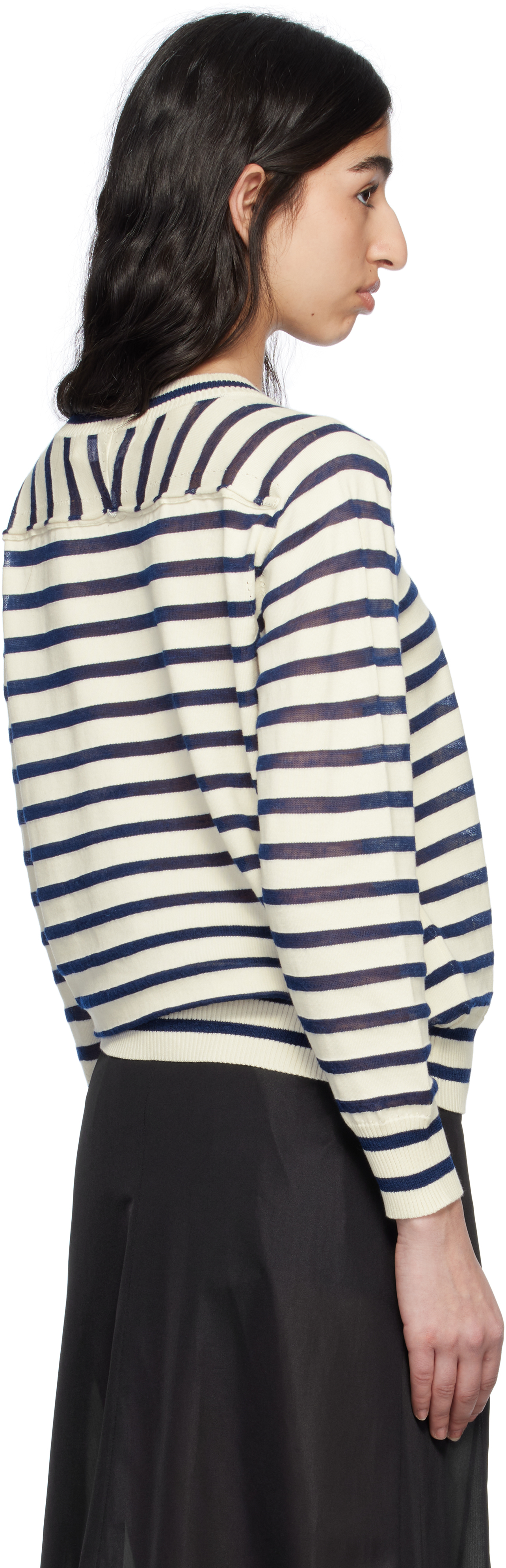 Tao Comme Des Garçons Off-white & Navy Cotton Horizontal Stripe Sweater In 1 Navy X Offwht