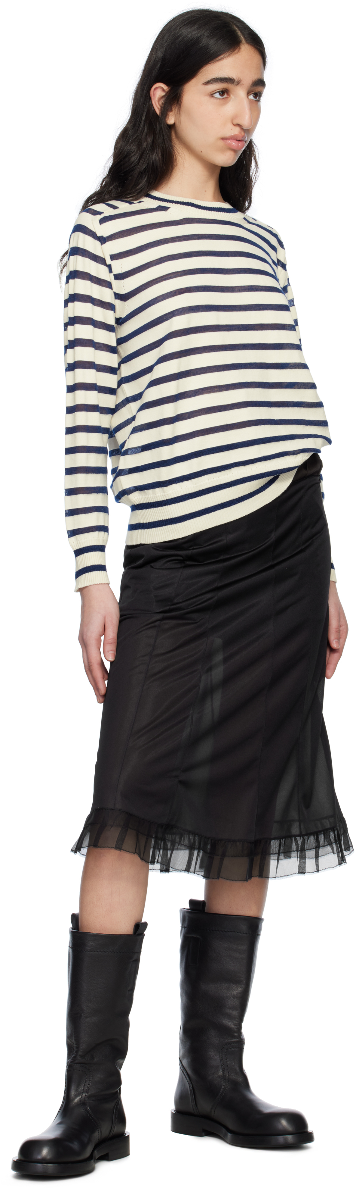Tao Comme Des Garçons Off-white & Navy Cotton Horizontal Stripe Sweater In 1 Navy X Offwht
