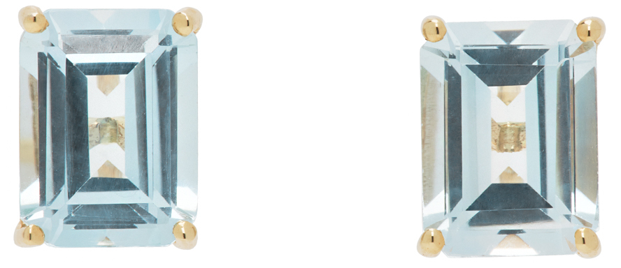 Gold 
Blue Topaz Stud Earrings