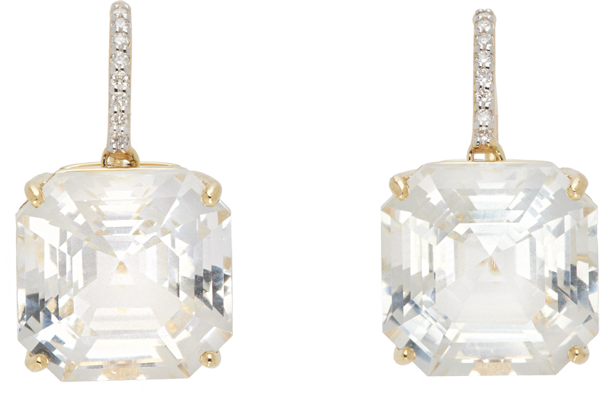 Gold Asscher Cut Topaz Drop Earrings