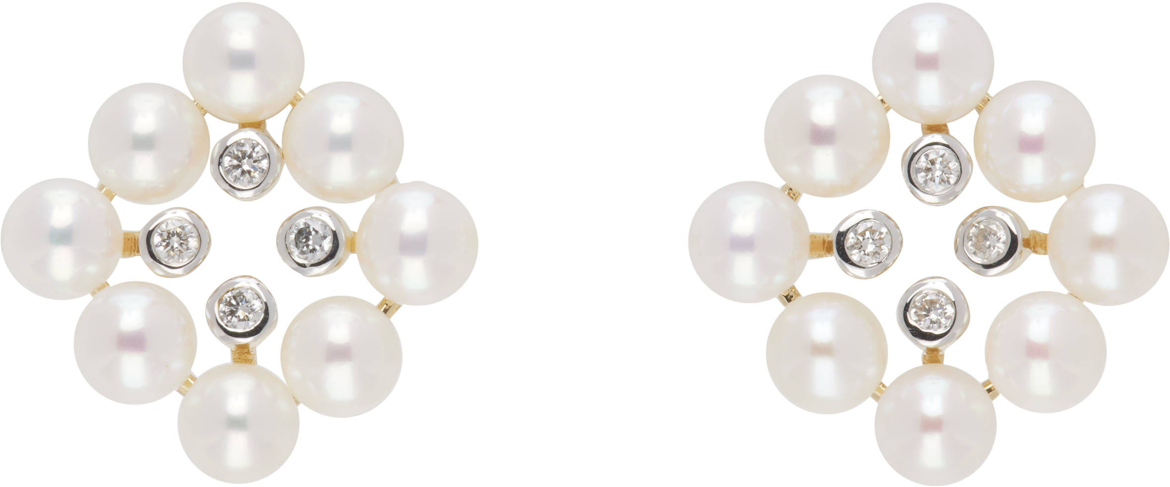 Gold Pearls & Diamonds Cluster Stud Earrings