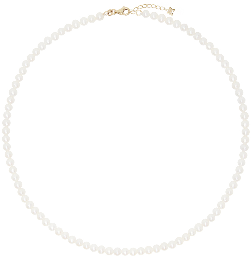 Shop Mateo White Pearl Beaded Choker In 14kt Yellow Gold