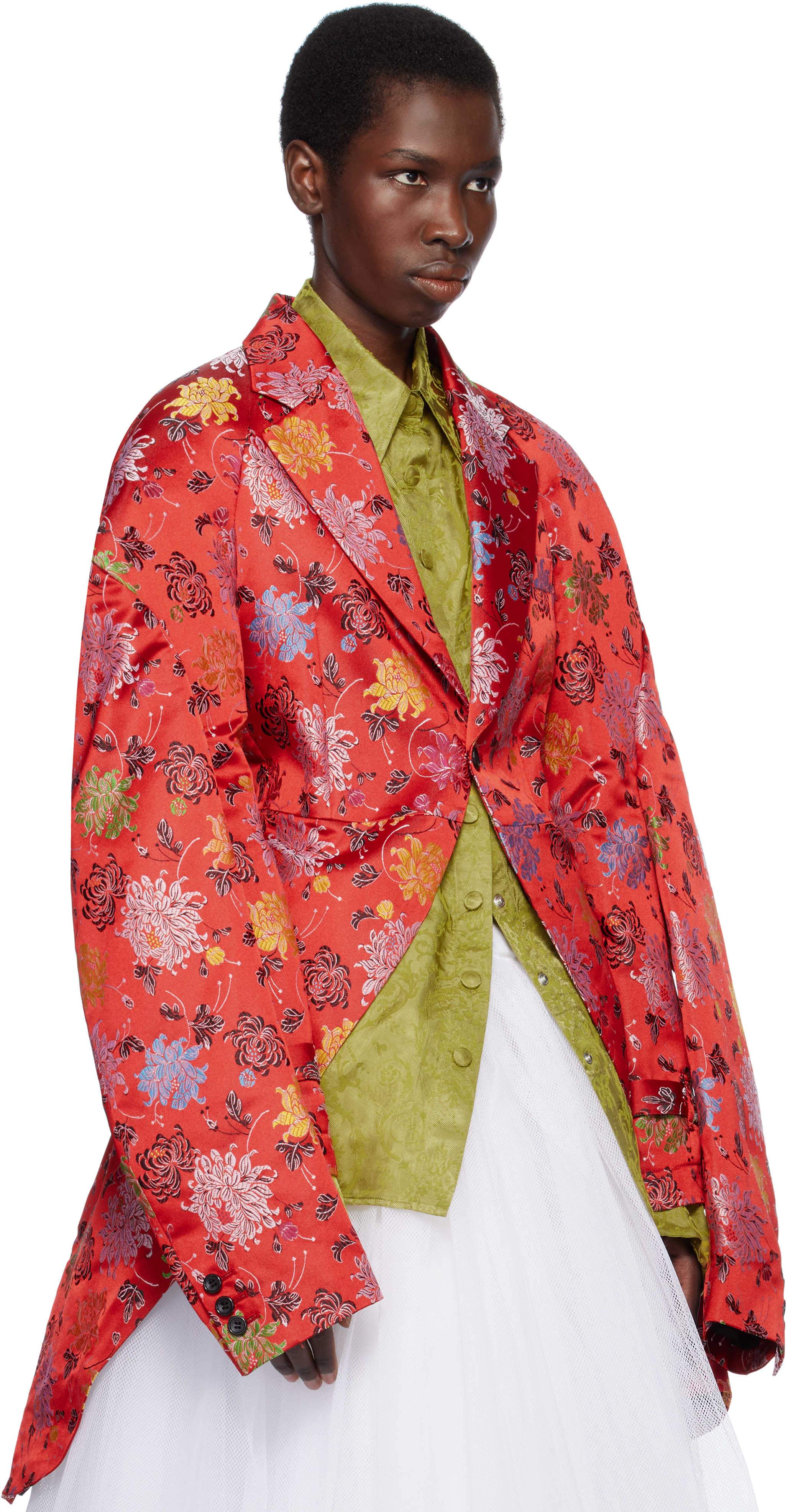 Shop Comme Des Garçons Red Jacquard Blazer In Red/ Multi