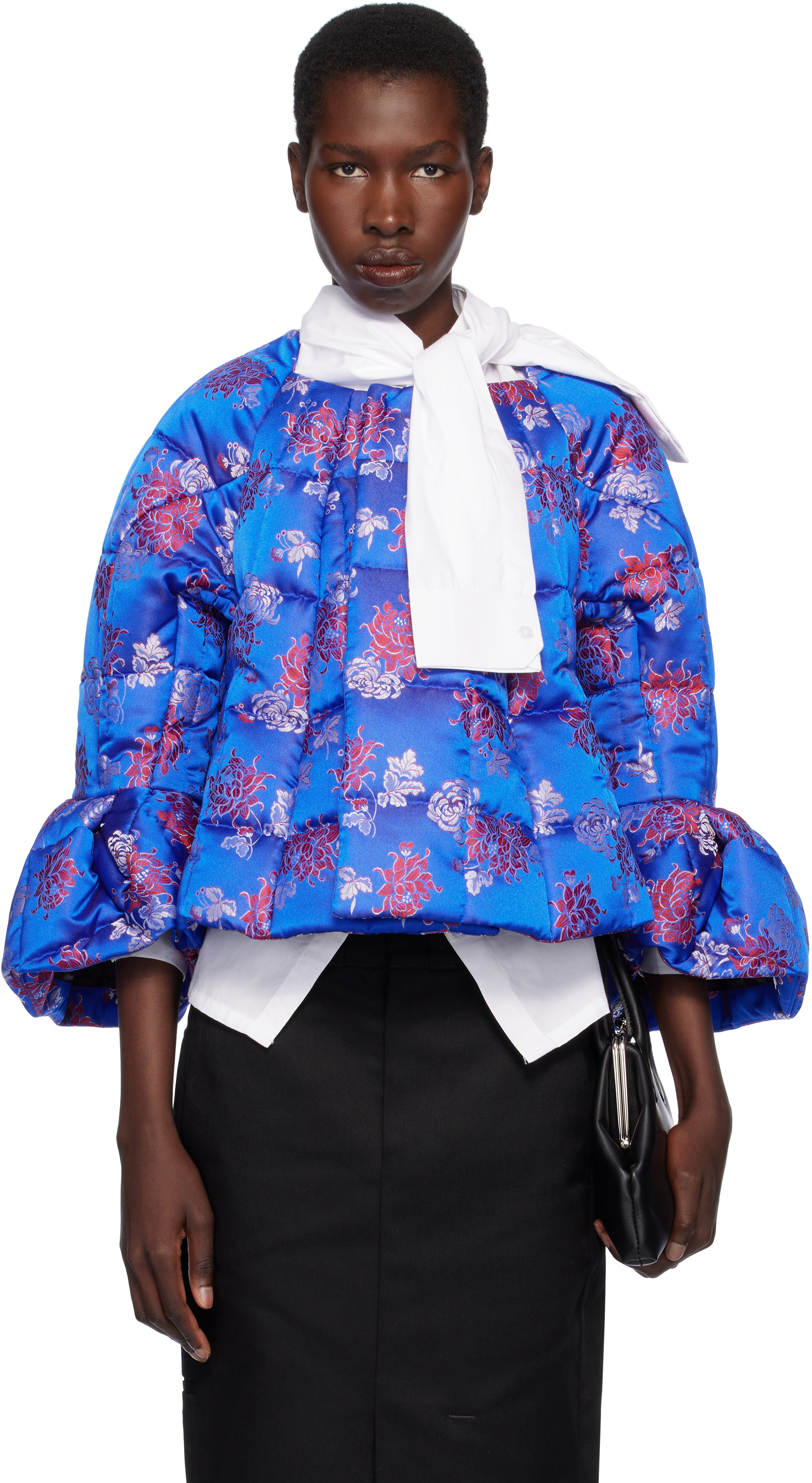 Shop Comme Des Garçons Navy Jacquard Quilted Jacket