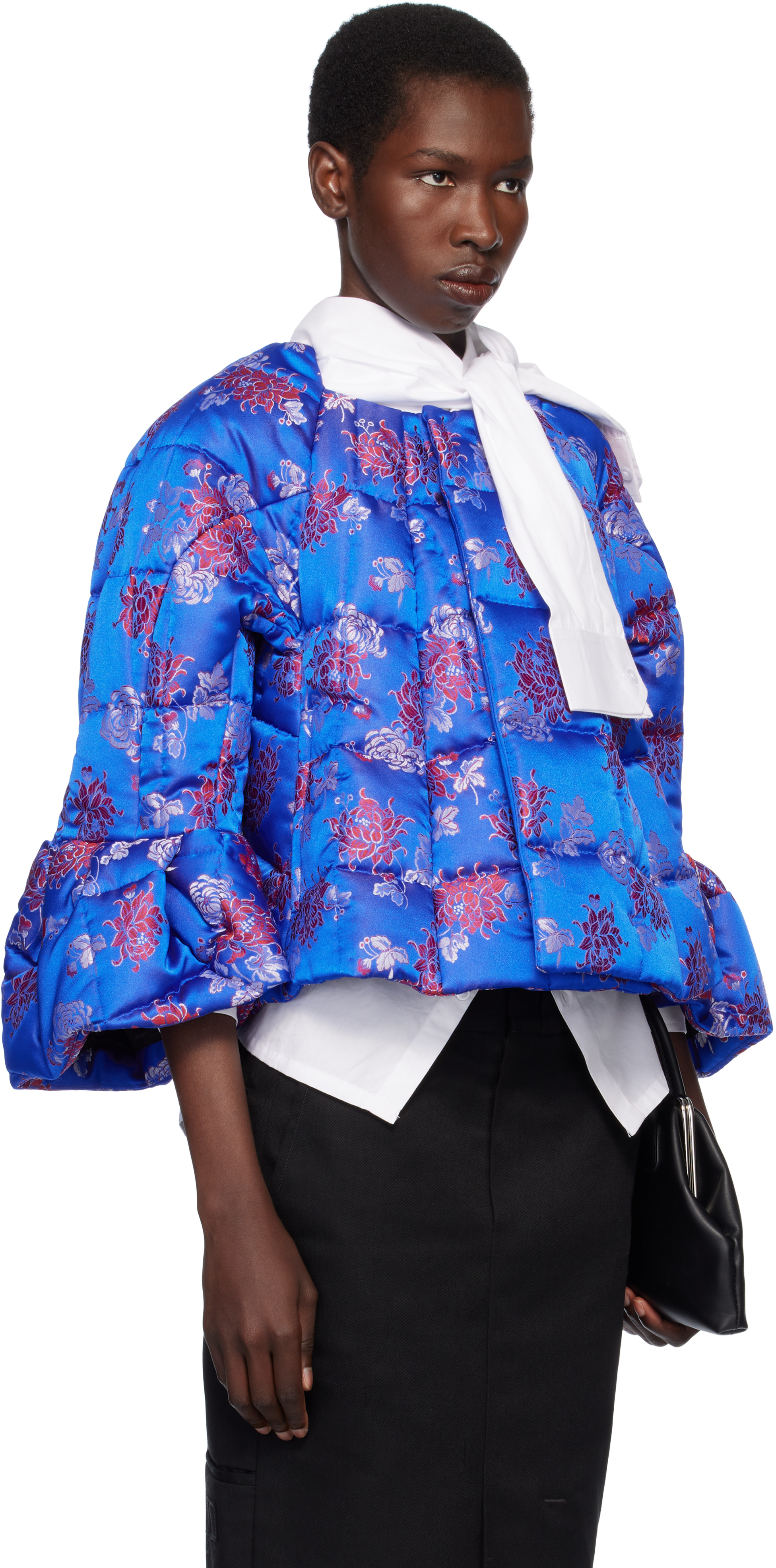 Shop Comme Des Garçons Navy Jacquard Quilted Jacket