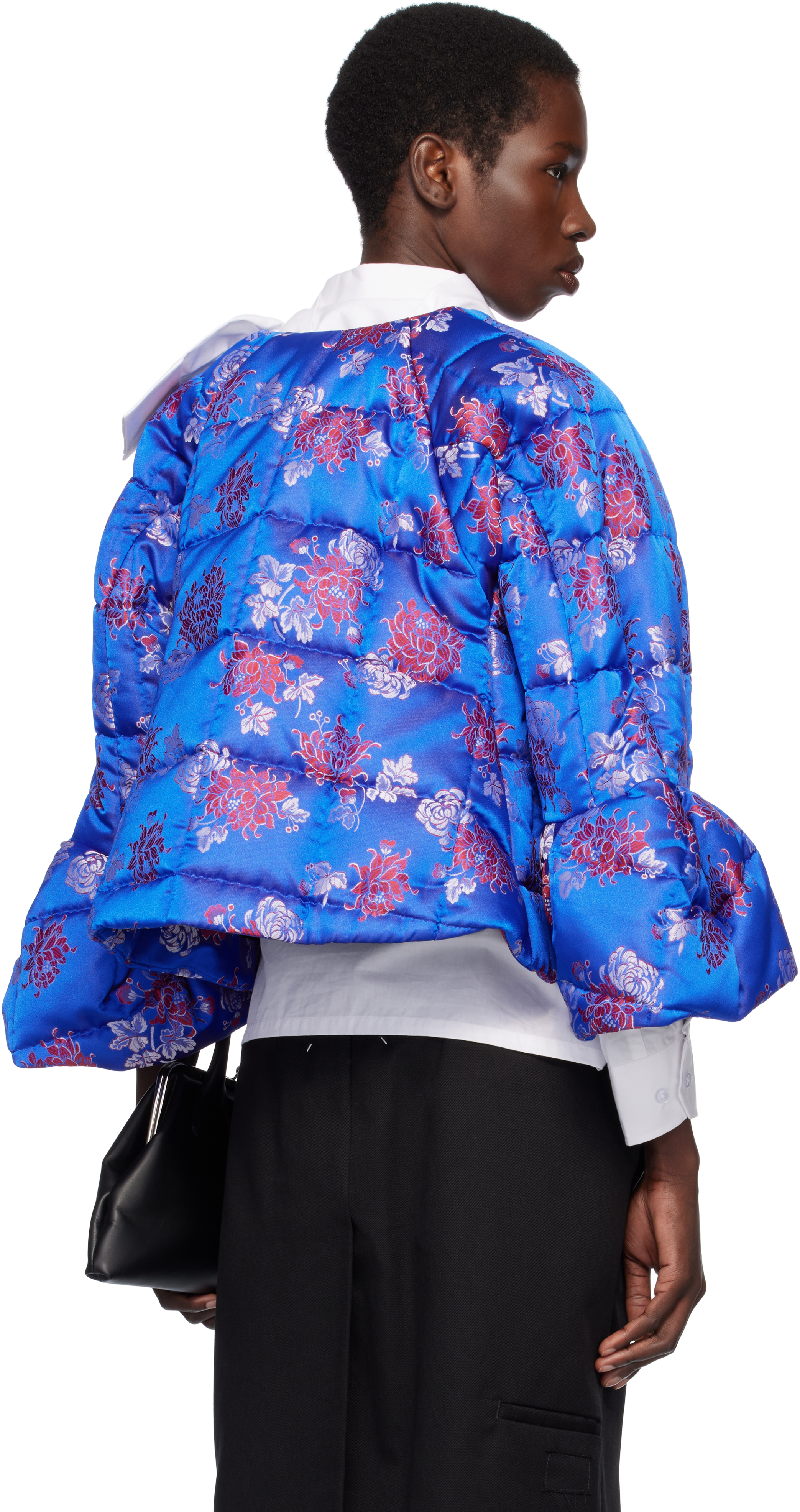 Shop Comme Des Garçons Navy Jacquard Quilted Jacket