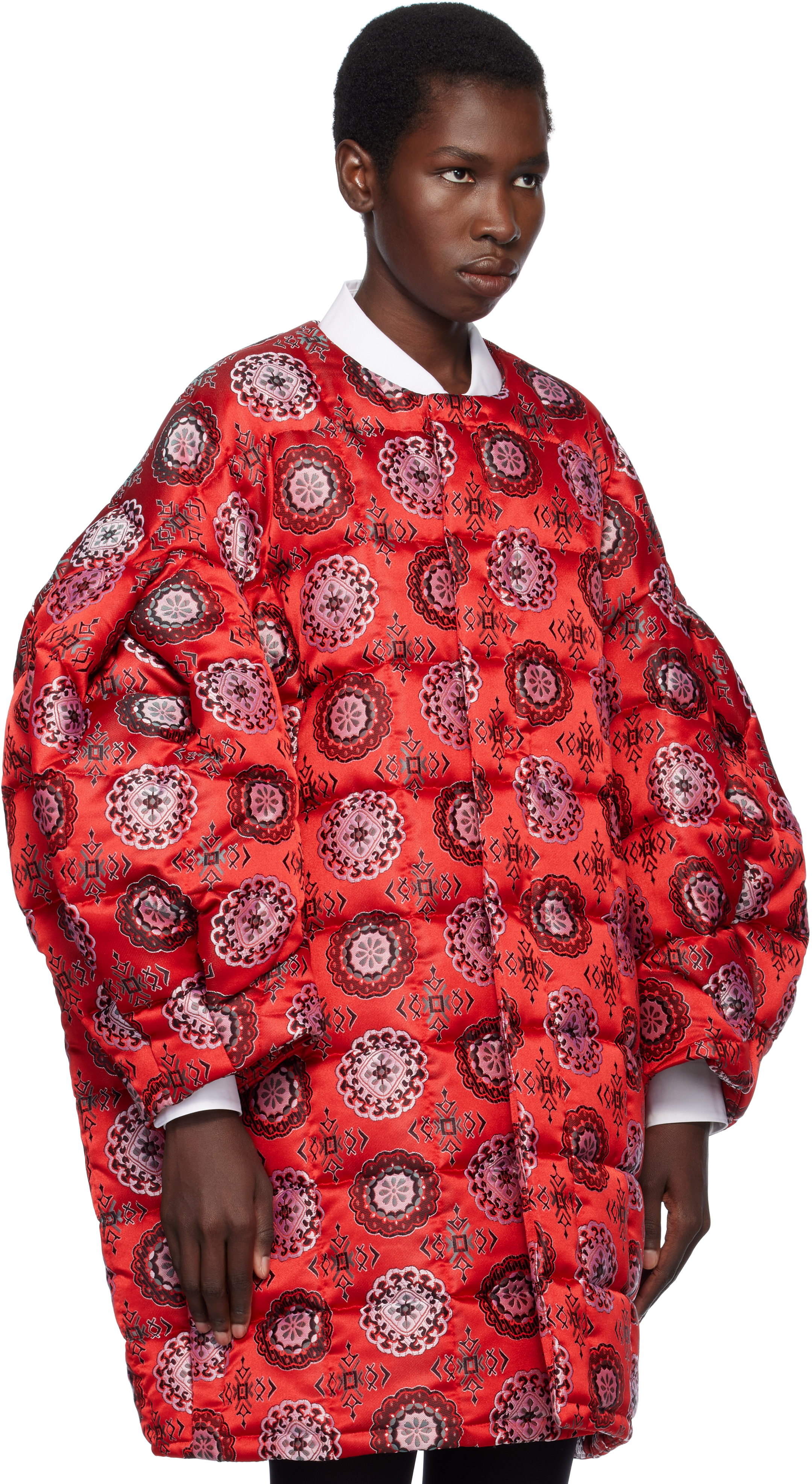 Shop Comme Des Garçons Red Polyester Jacquard Quilted Jacket