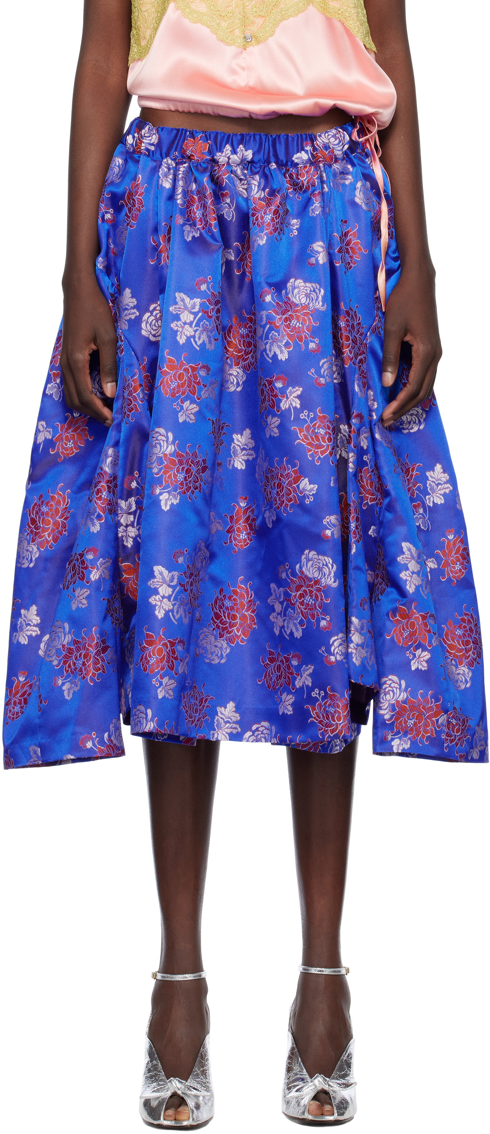 Shop Comme Des Garçons Blue Polyester Jacquard Pattern Midi Skirt In Blue/ Multi