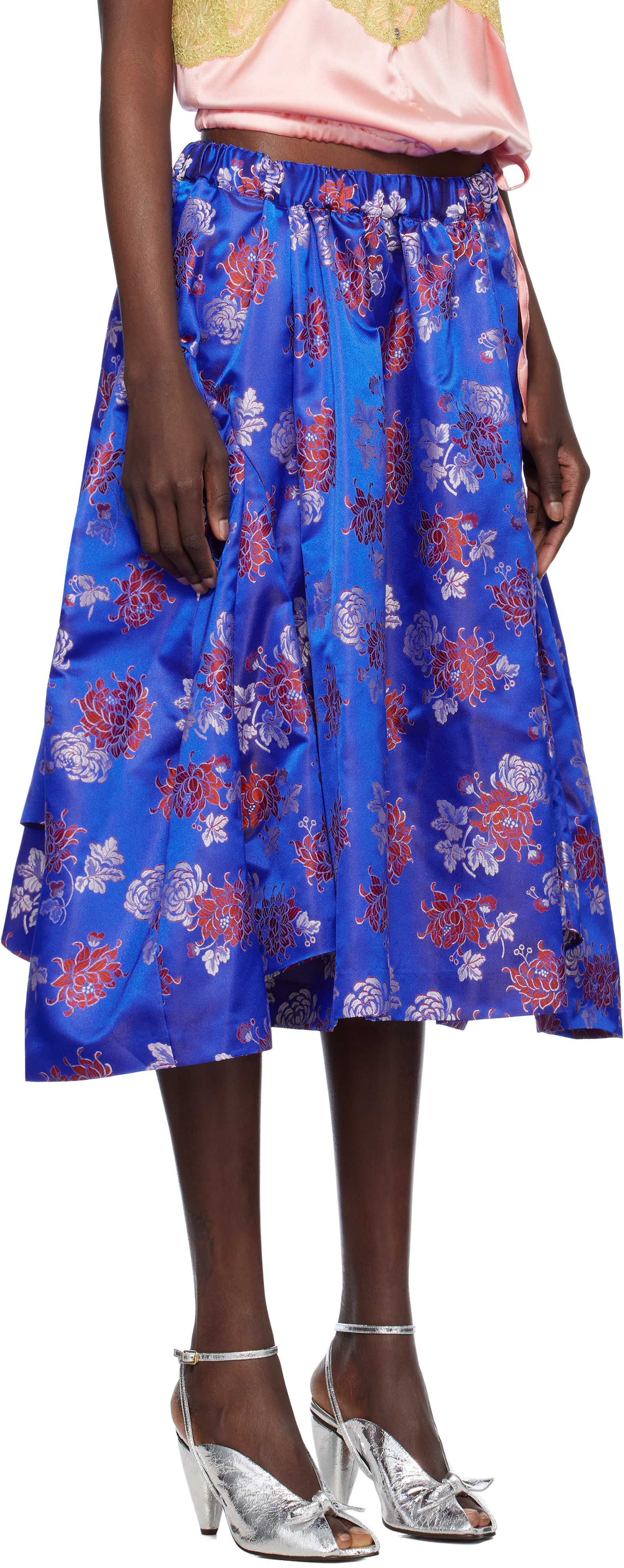 Shop Comme Des Garçons Blue Polyester Jacquard Pattern Midi Skirt In Blue/ Multi