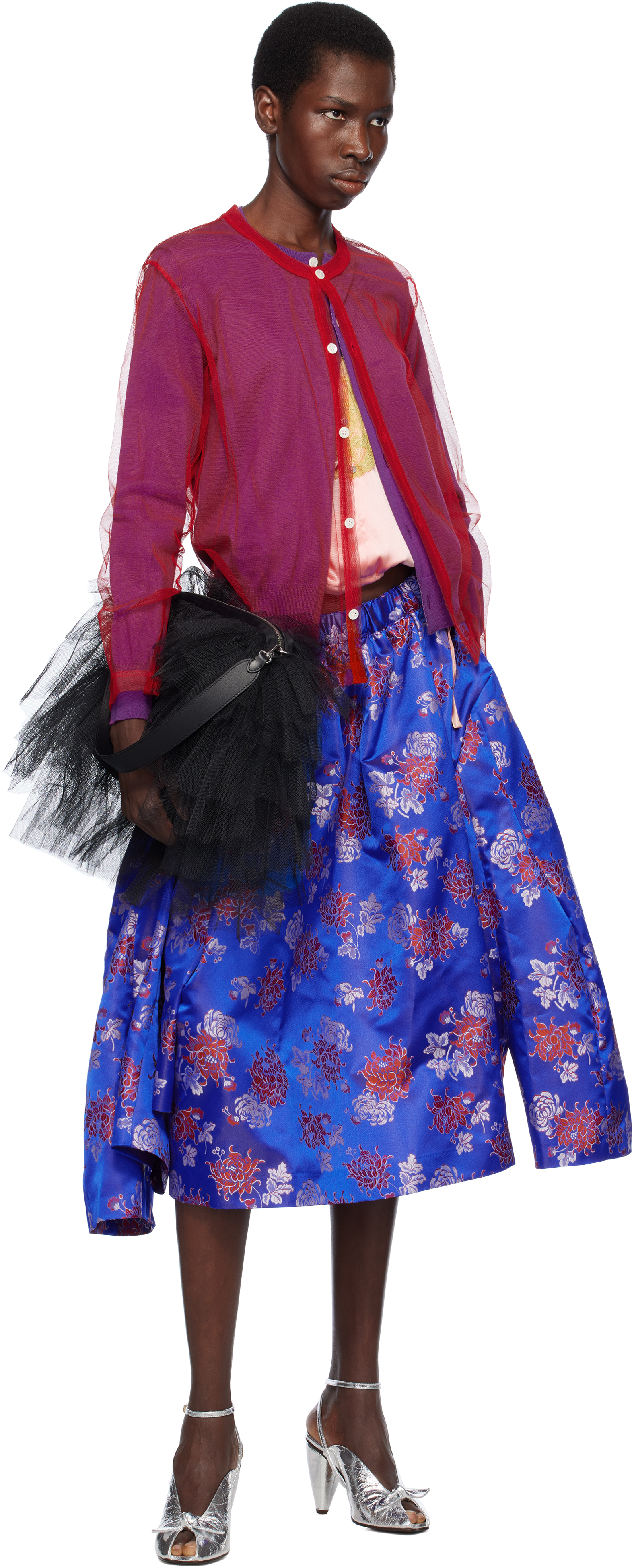 COMME DES GARÇONS BLUE POLYESTER JACQUARD PATTERN MIDI SKIRT 