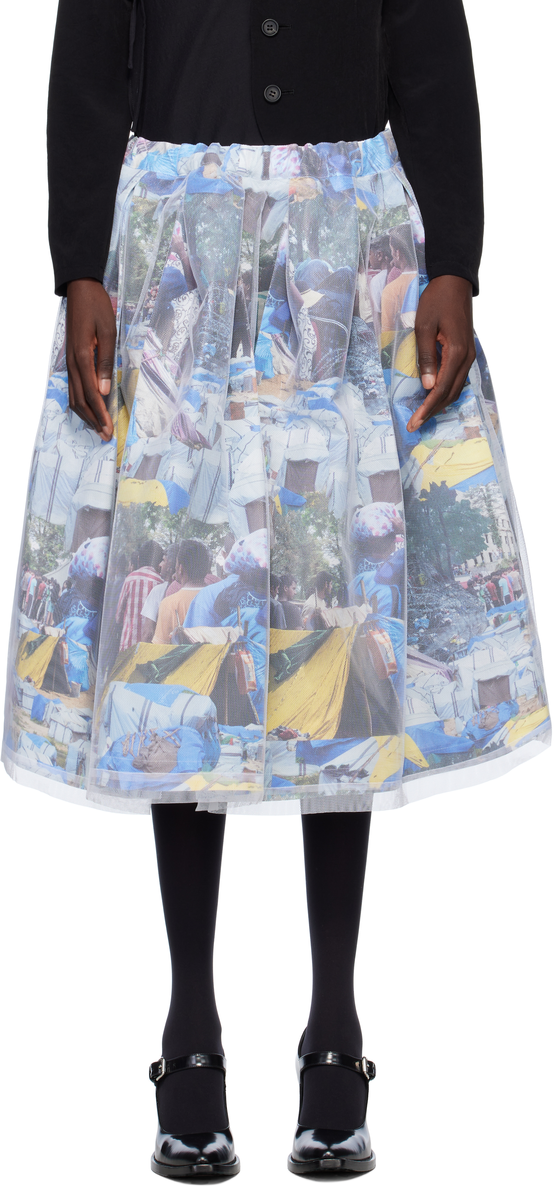 Comme Des Garçons Multicolor Nylon Tulle & Paper Midi Skirt