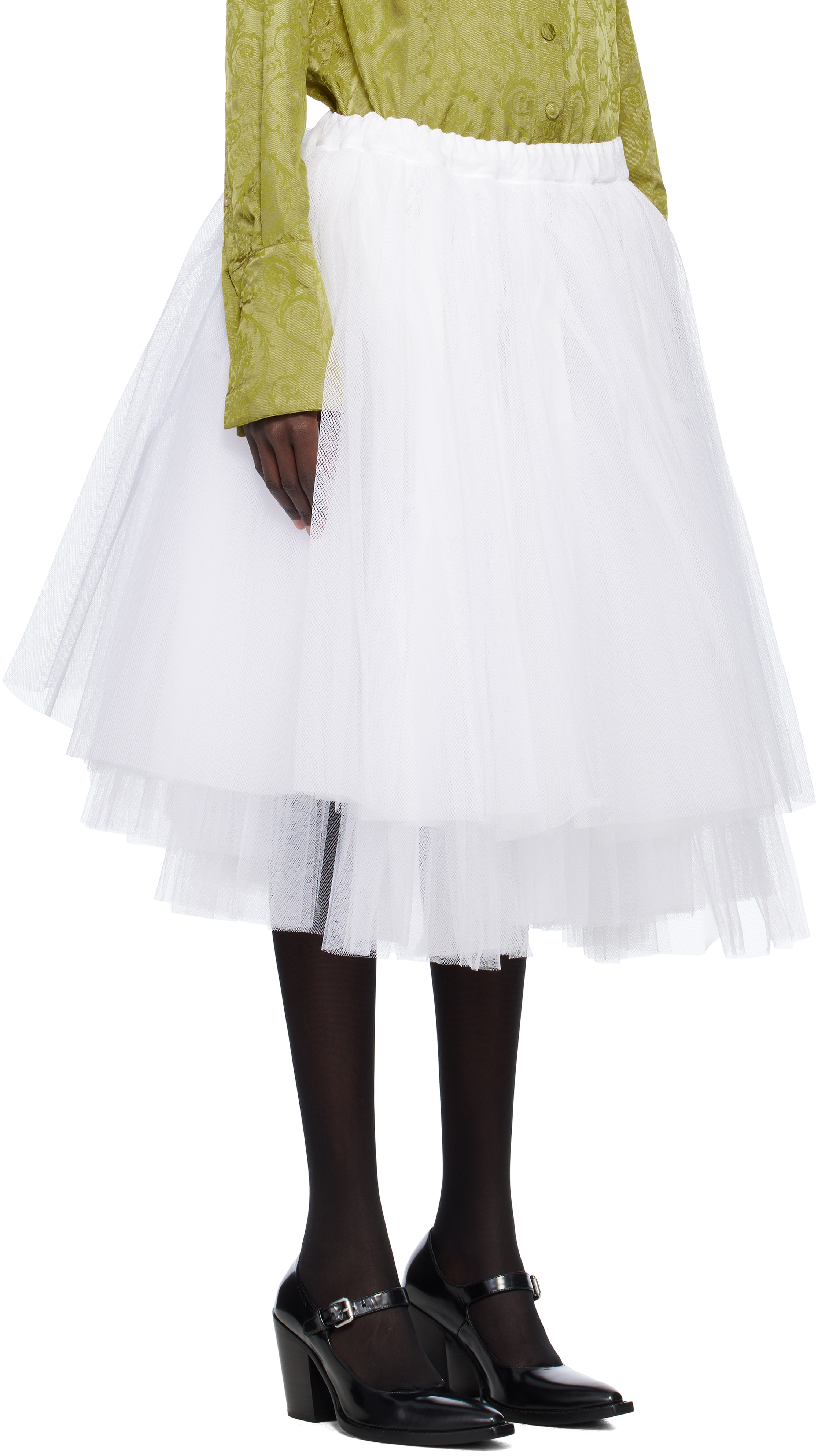 Shop Comme Des Garçons White Nylon Tulle Midi Skirt In 2 White X White