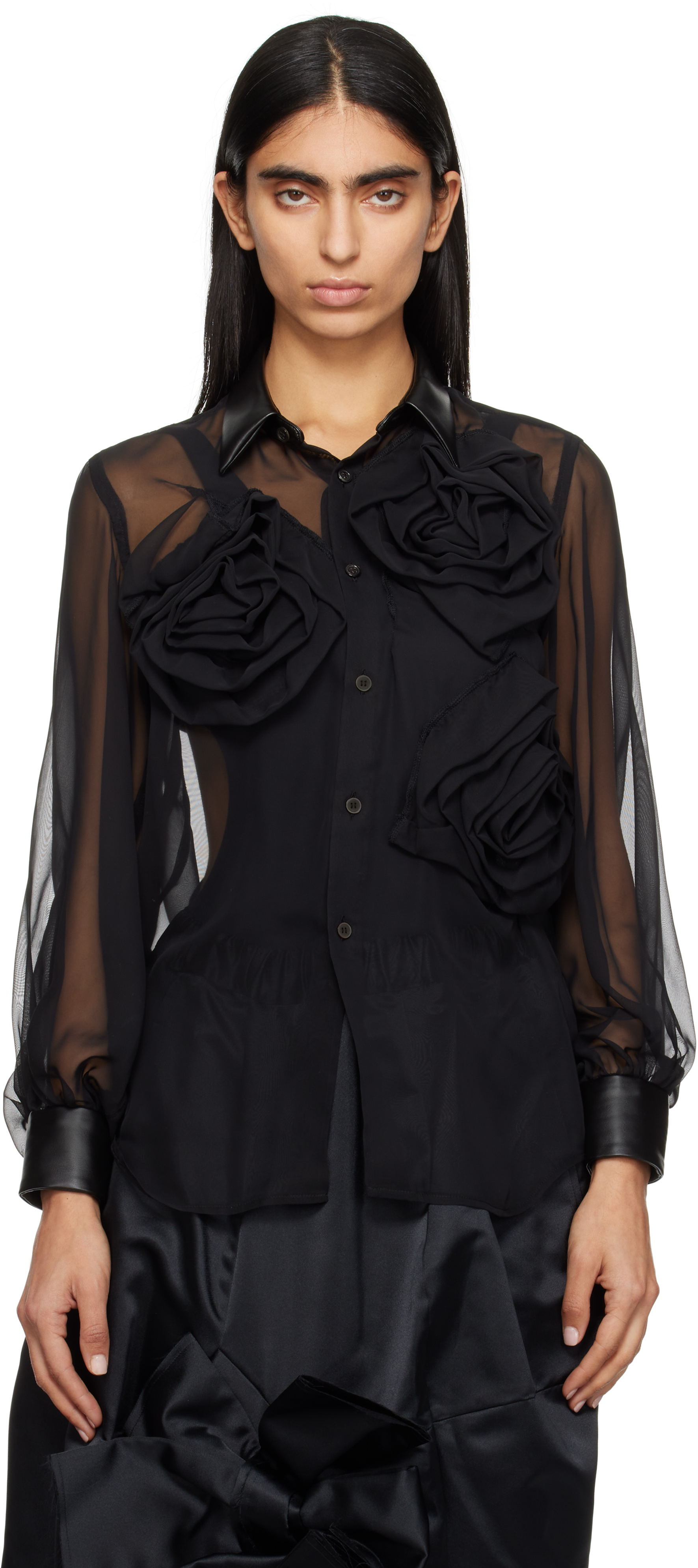 Comme des Garçons Black Georgette & Faux-Leather Shirt