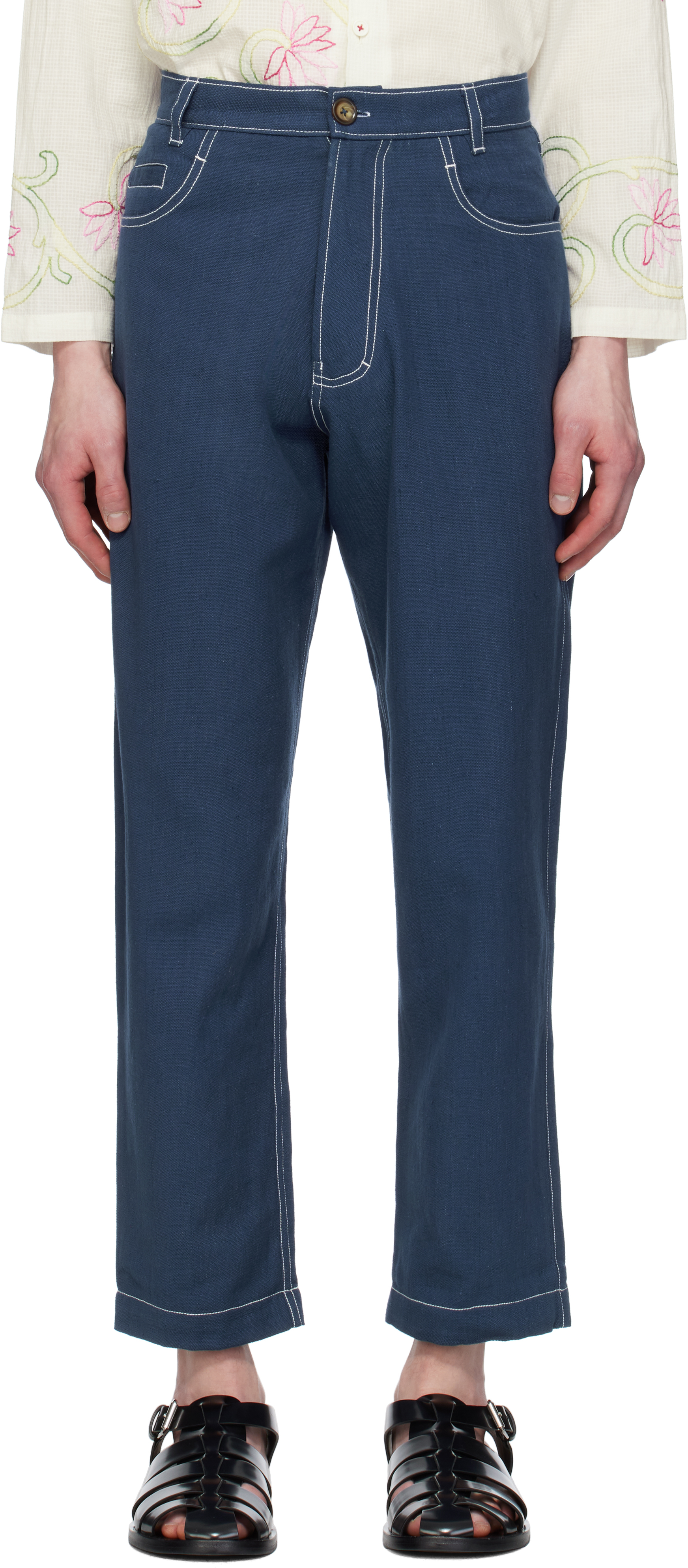 Blue Double Stitch Trousers