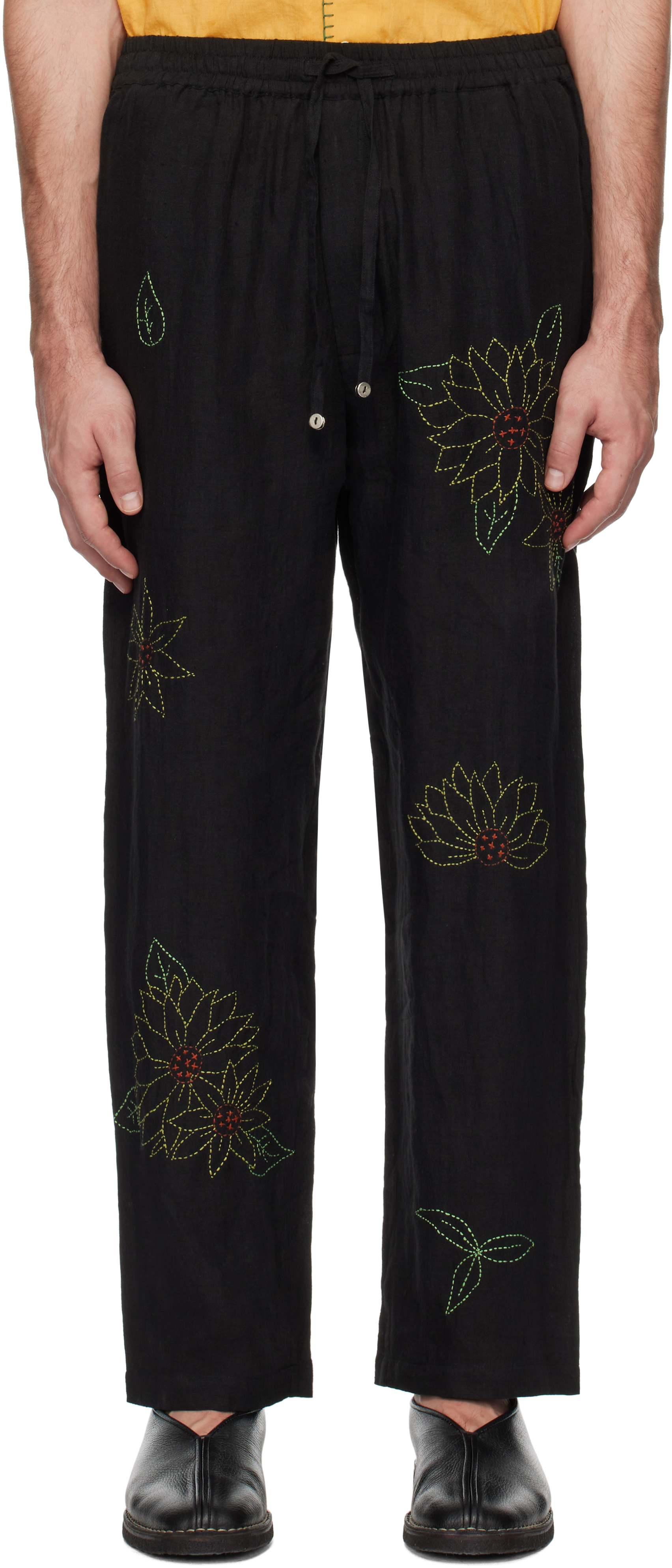 Black Sunflower Embroidered Trousers