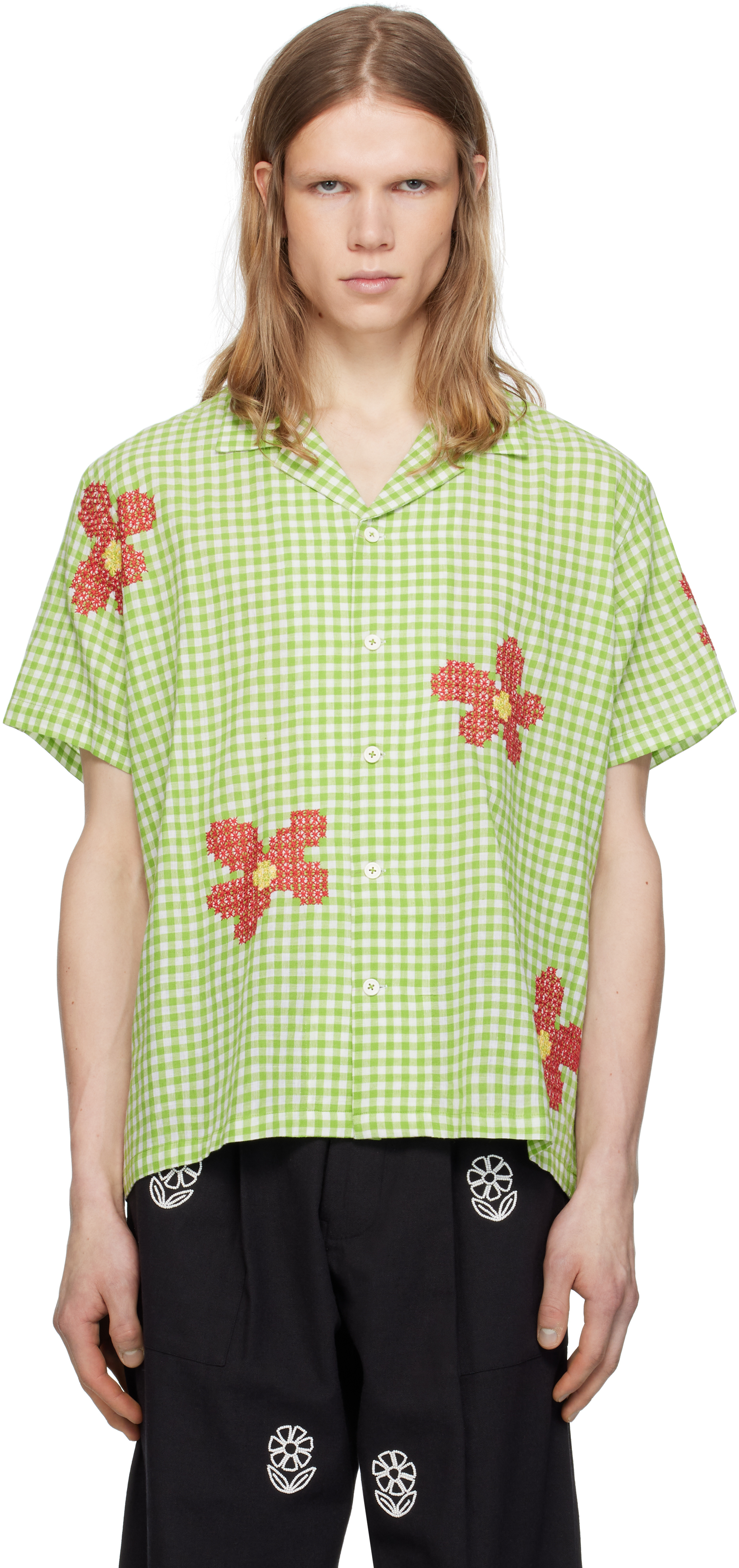 Green Checkered Embroidered Shirt