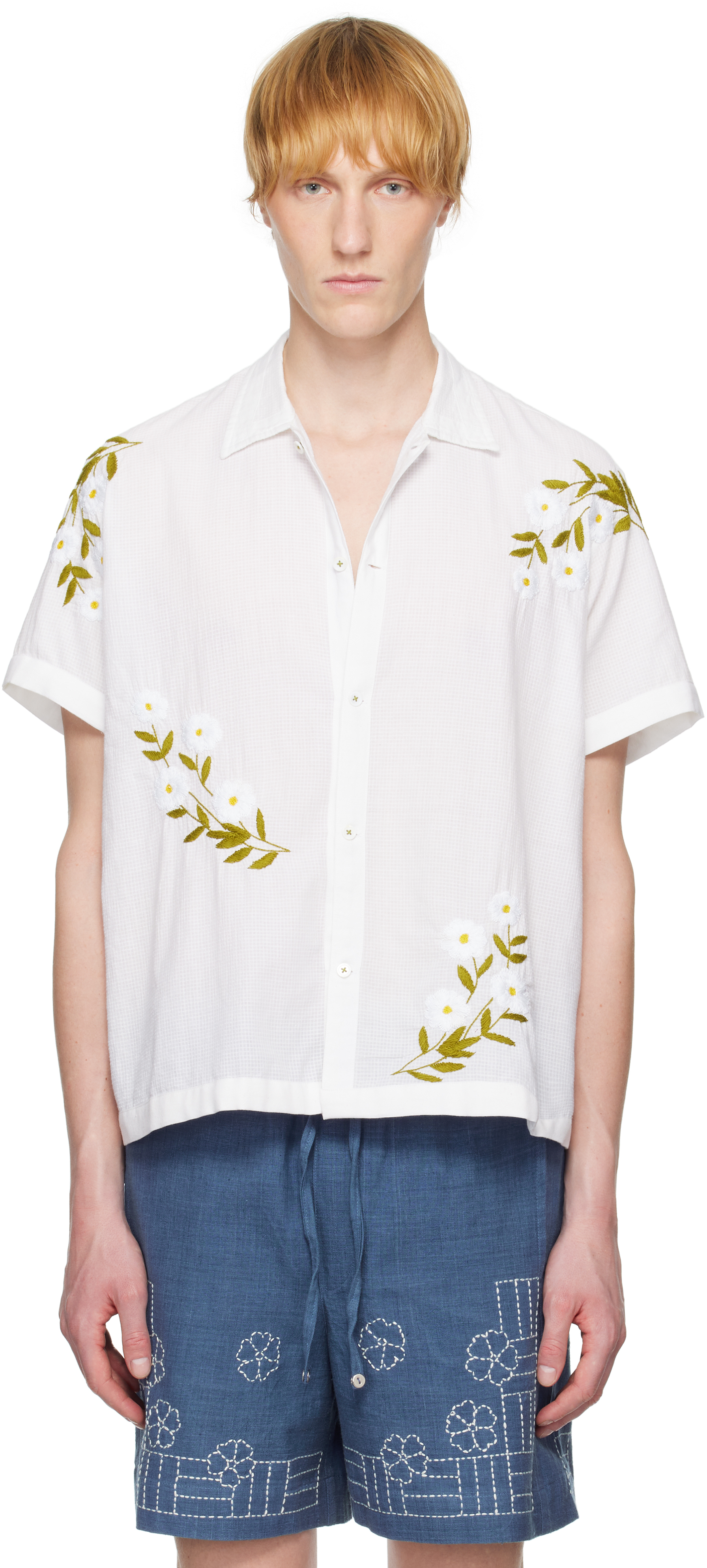 White Embroidered Daisy Shirt