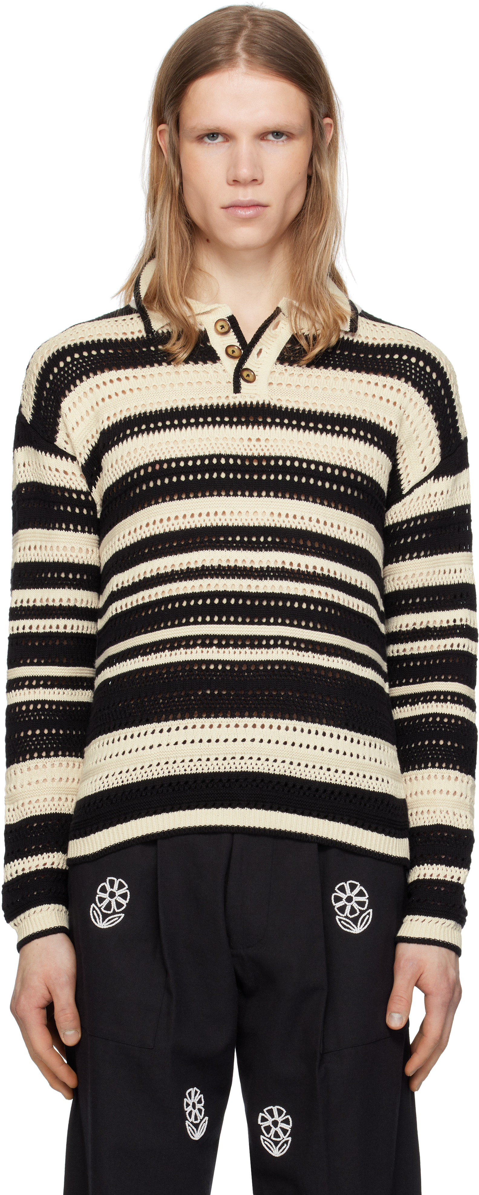 Black 
White Crochet Polo