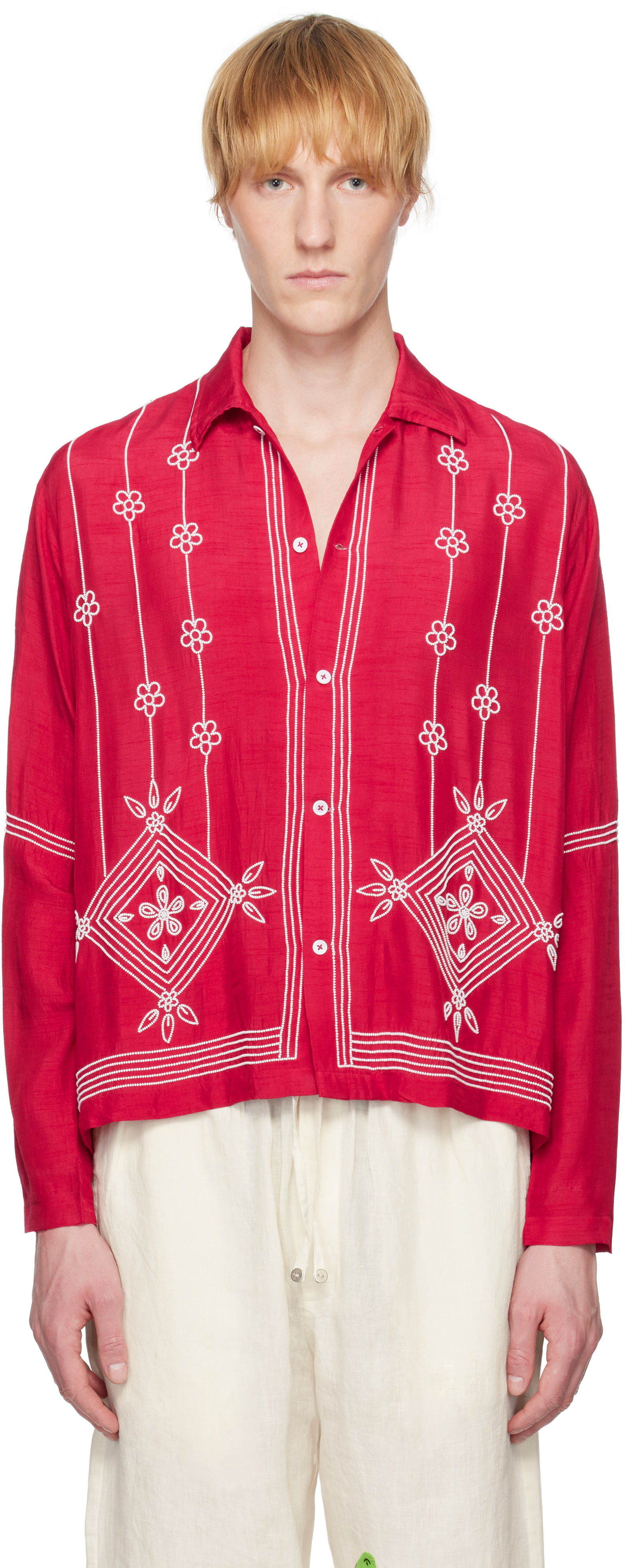 Red & White Beadwork Shirt