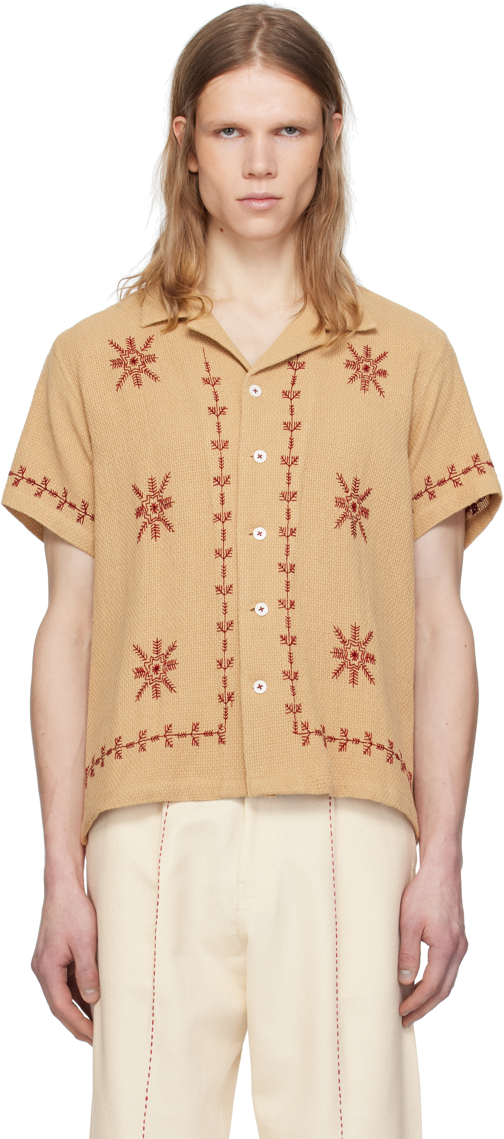 Brown Embroidered Snowflake Shirt