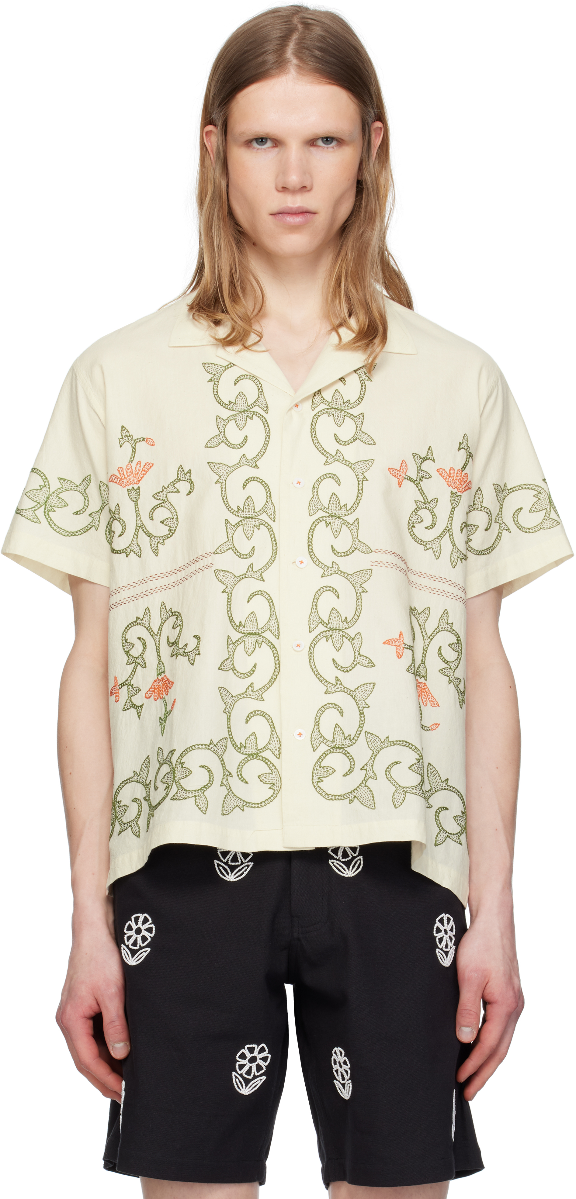 Off-White Embroidered Flower Shirt