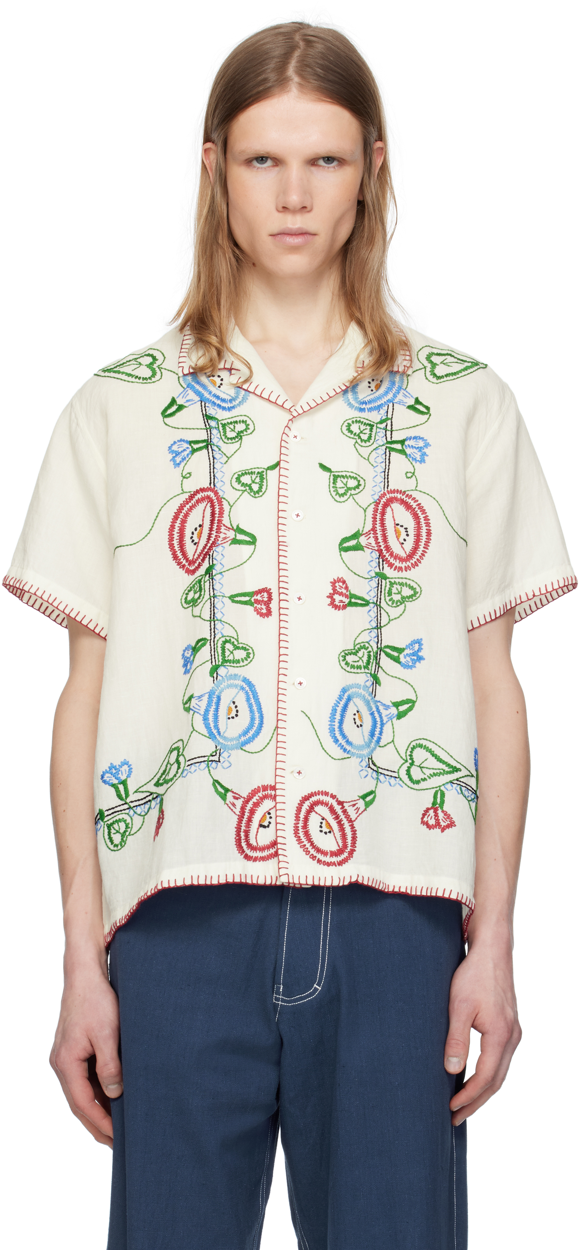 White Embroidered Linen Shirt