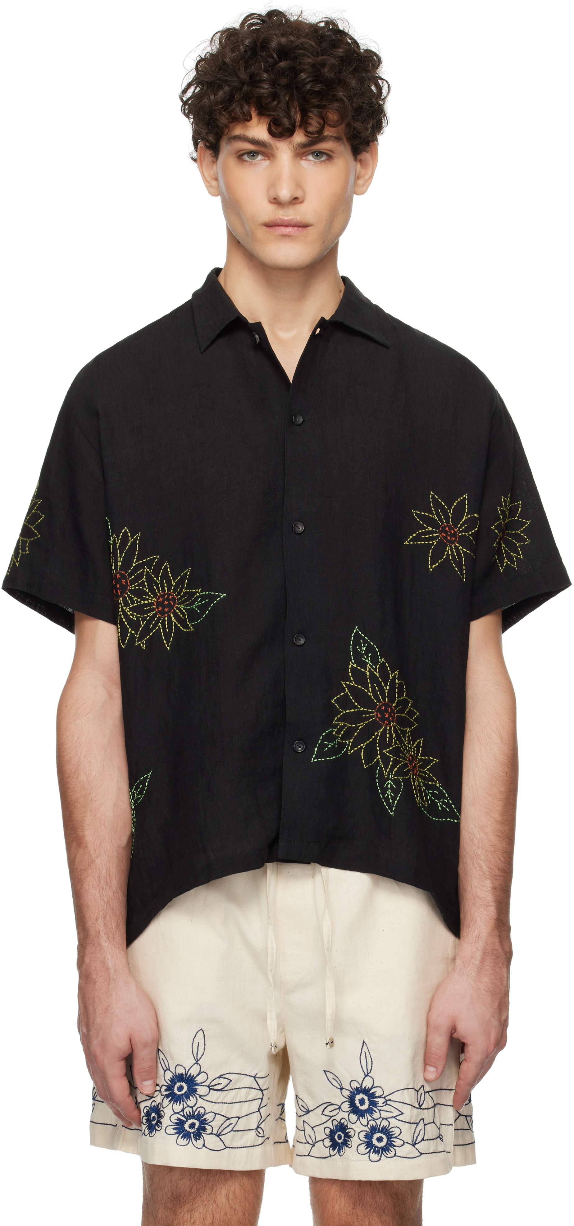 Black Sunflower Embroidered Shirt