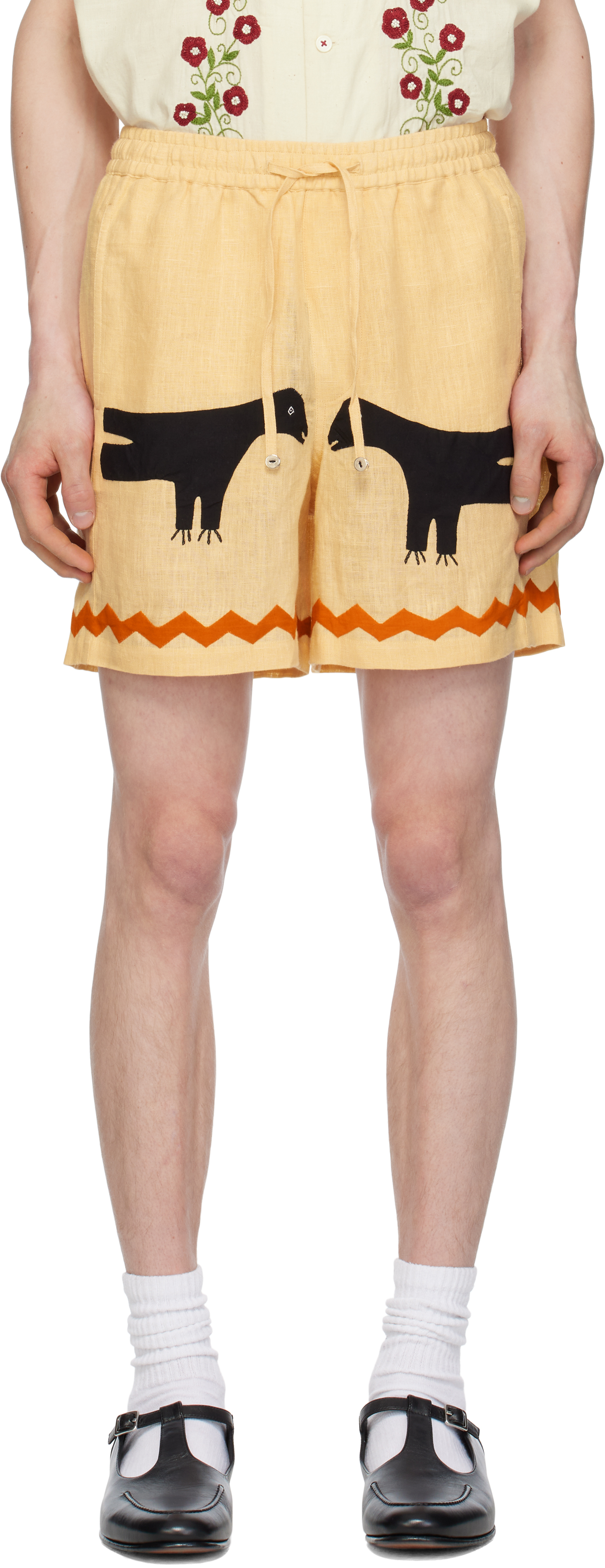 Yellow Crow Applique Shorts