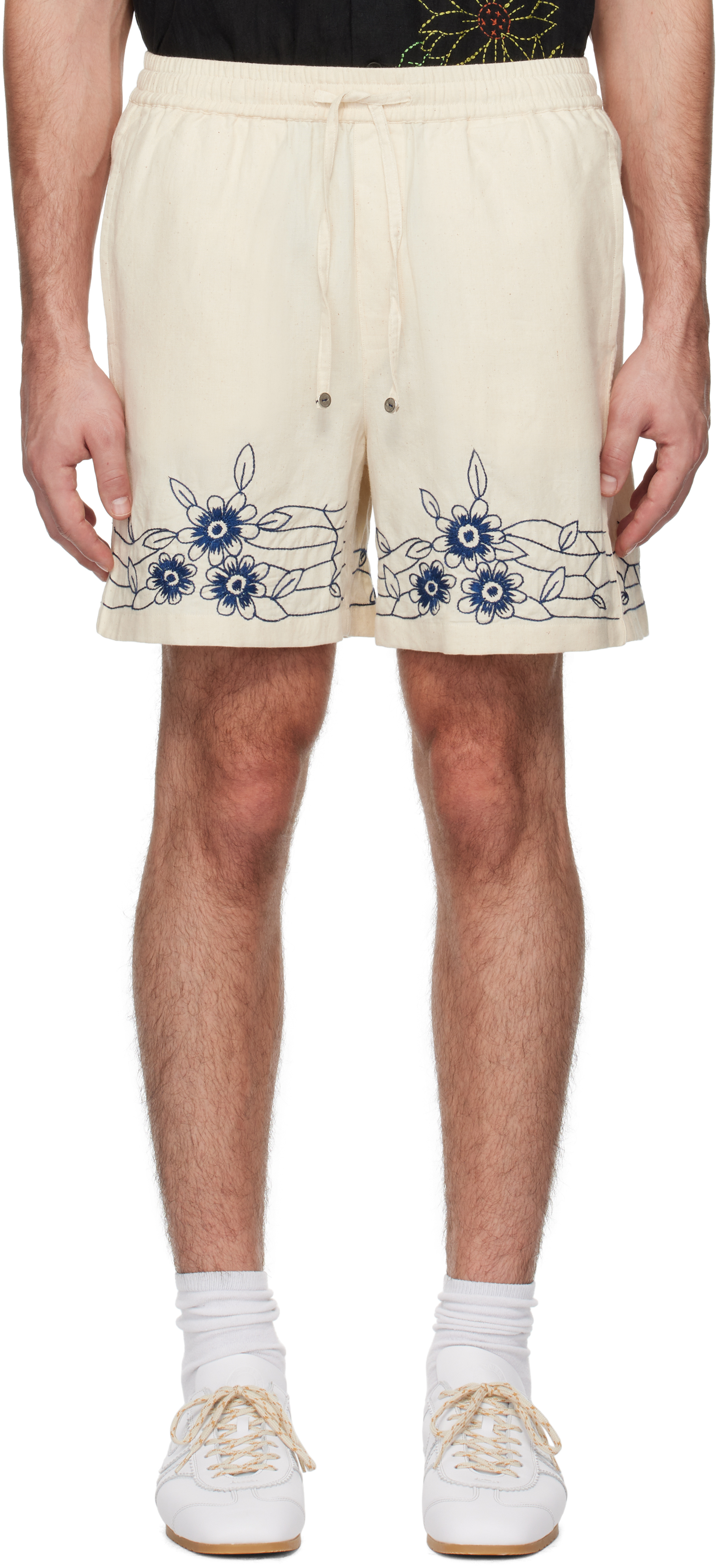 Off-White Floral Embroidered Shorts