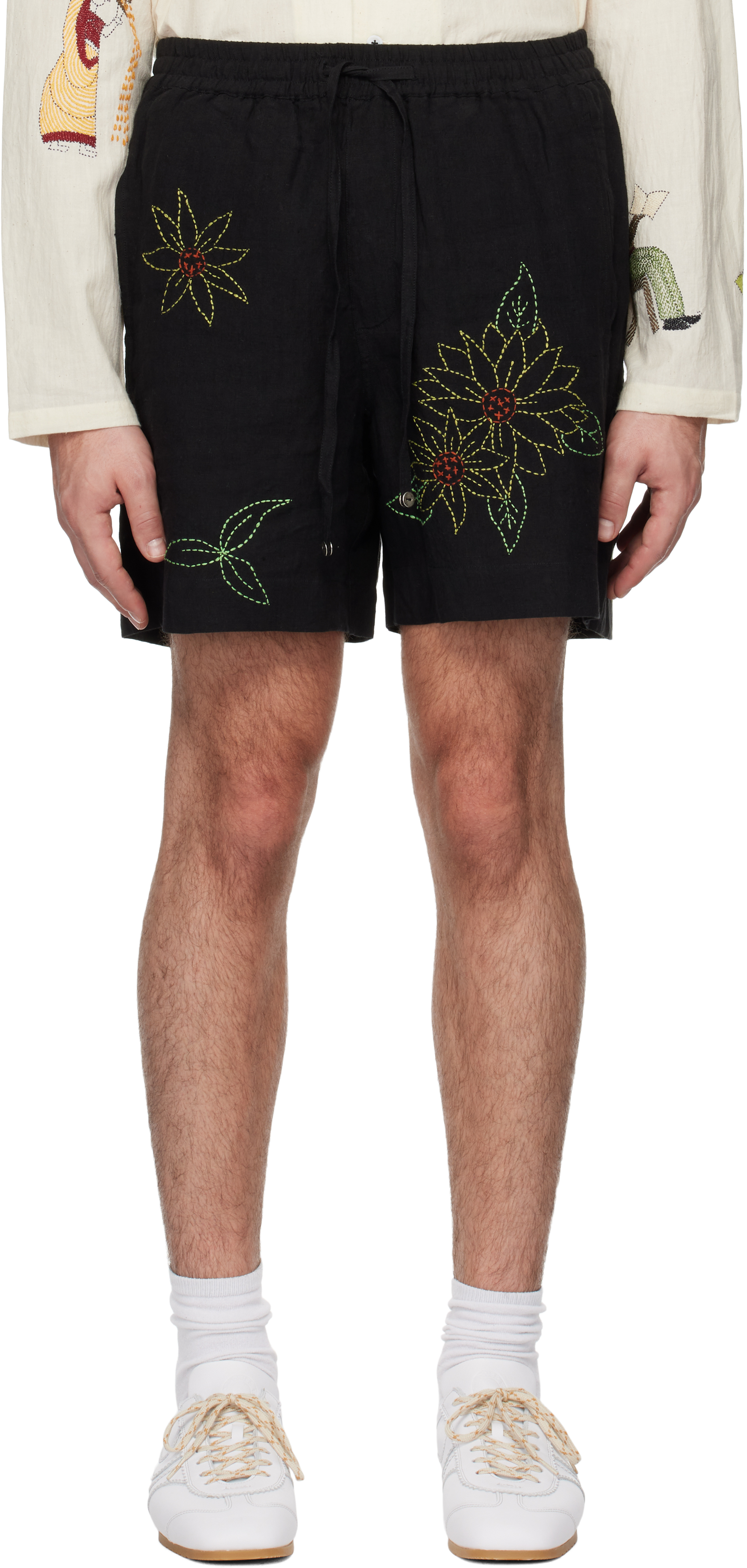 Black Sunflower Embroidered Shorts