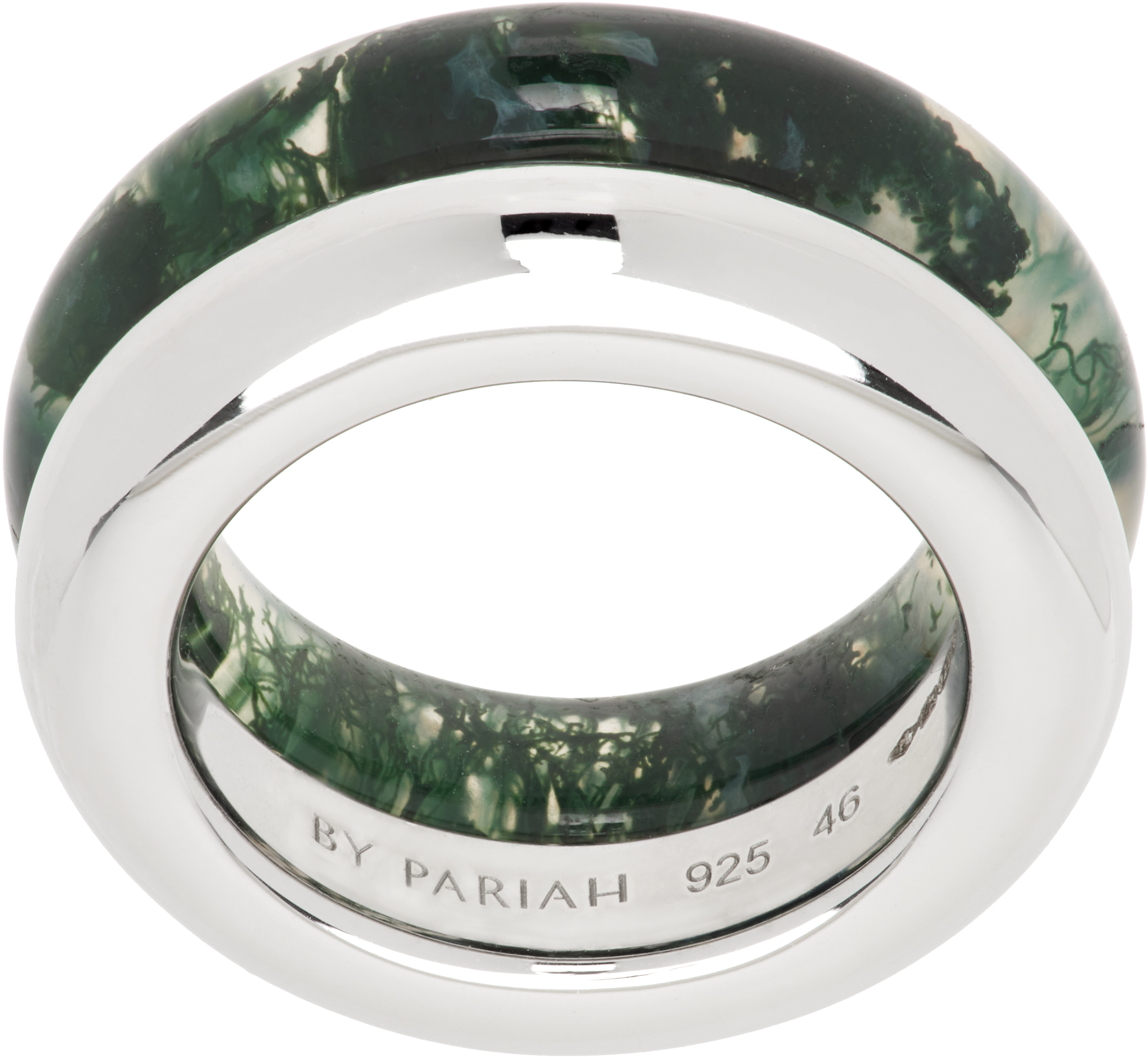 Silver & Green Duo Pinky Stack Moss Agate Ring Set