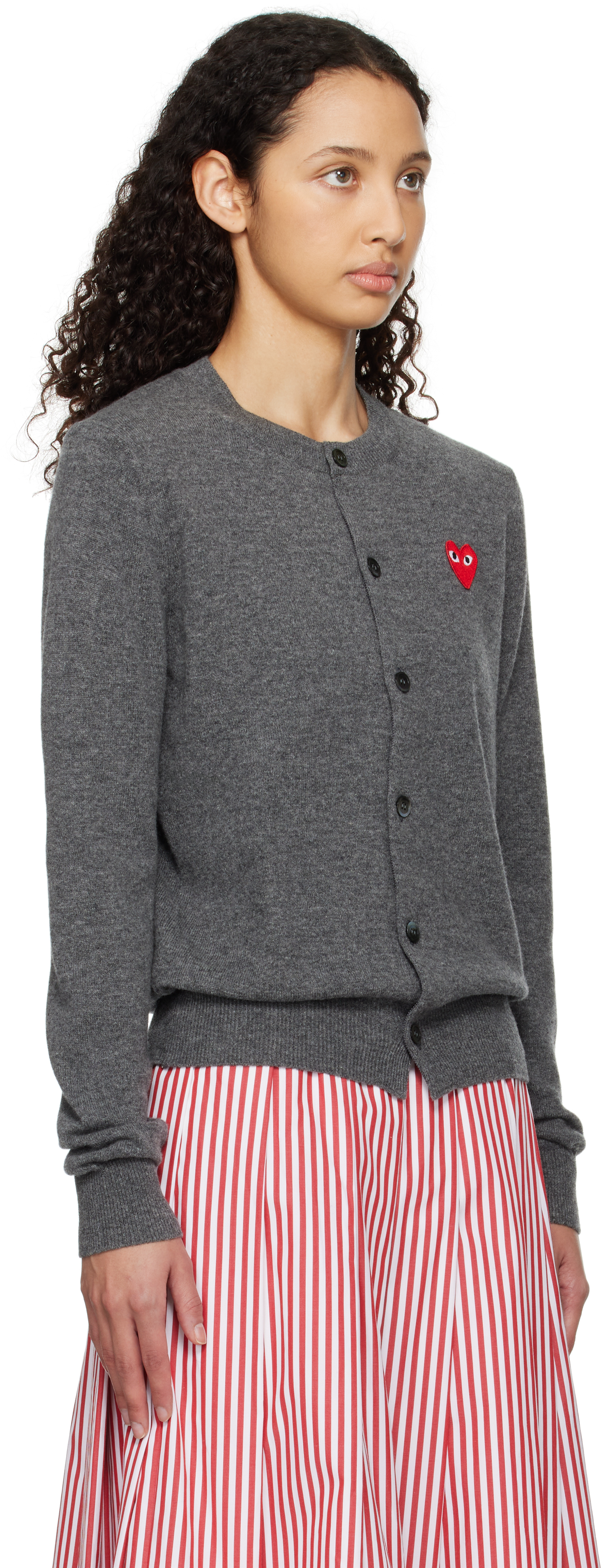 Comme Des Garçons Play Heart-patch Button-front Cardigan In 3 Grey